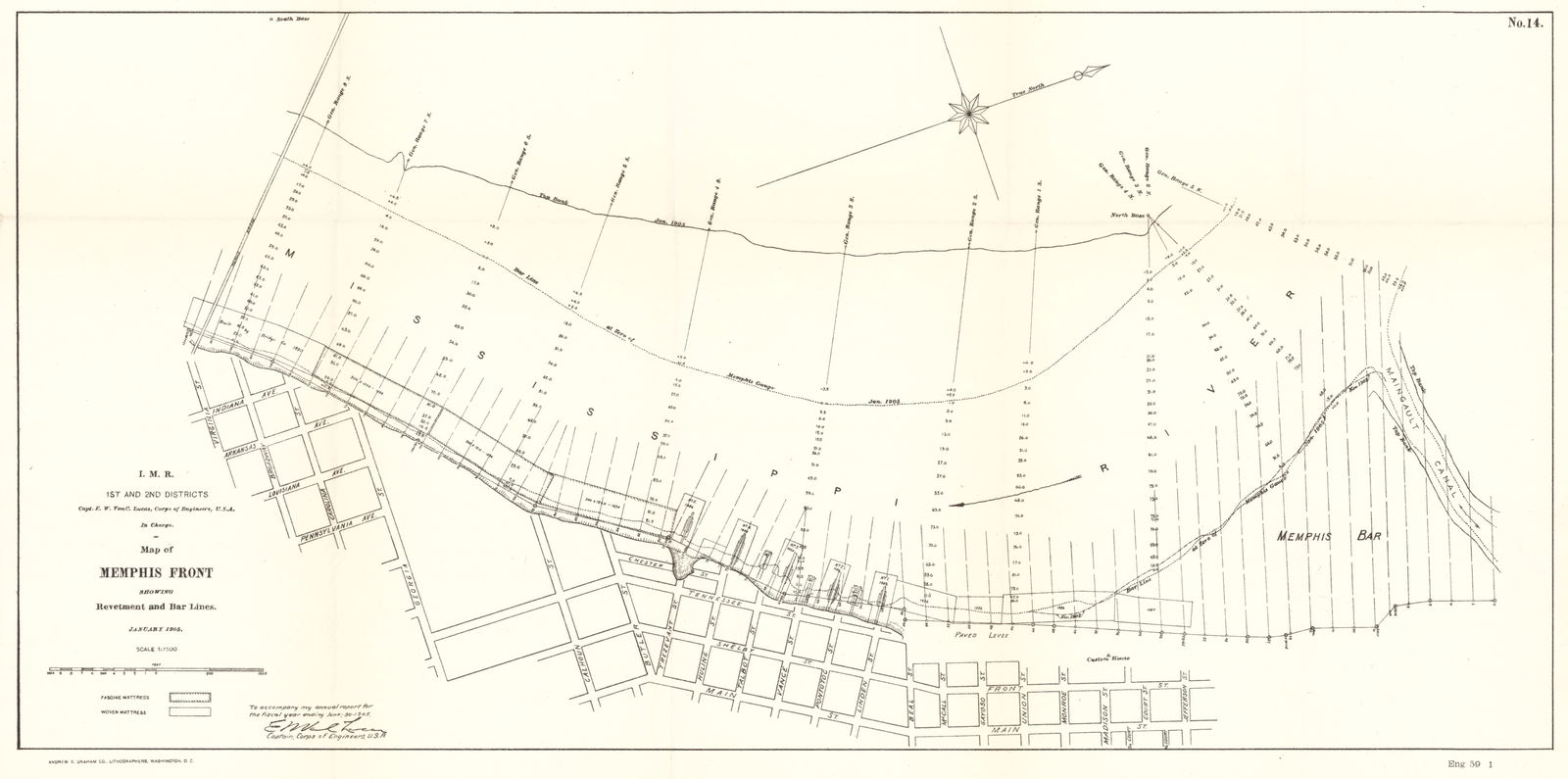Map of Memphis Front Showing Revetment and Bar Lines. Sections.: Publication Date:1828Title:Map of Memphis Front Showing Revetment and Bar Lines. Sections.Cartographer:LUCAS, EUGENE WILLETT VAN COURT (1865-1921)Publisher:MISSISSIPPI RIVER COMMISSIONBrief
