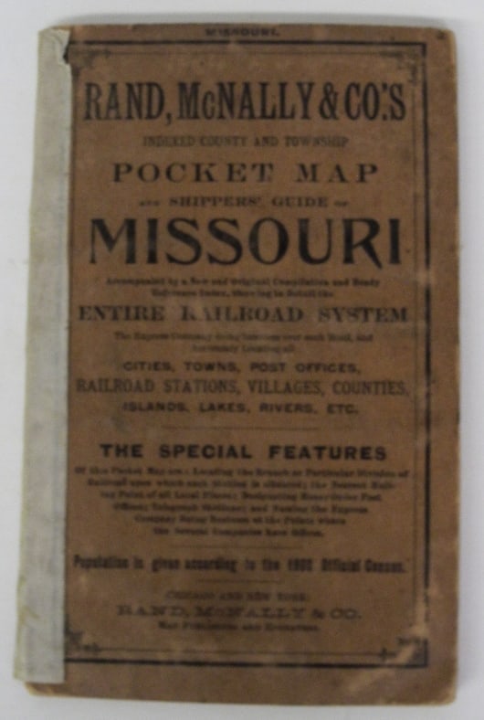 Rand, McNally & Co.'S Indexed County and Township Pocket Map And Shippers' Guide of Missouri: Publication Date:1901Title:Rand, McNally & Co.'S Indexed County and Township Pocket Map And Shippers' Guide of MissouriCartographer:RAND, MCNALLY & CO.Publisher:RAND, MCNALLY & CO.Brief