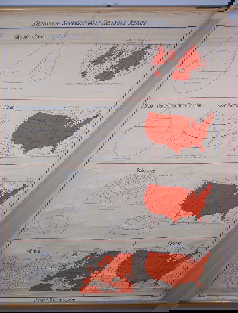 Denoyer Geppert Map Reading Series Conic Projetions: Publication Date:c1959Title:Denoyer Geppert Map Reading Series Conic ProjetionsCartographer:Publisher:Denoyer-GeppertBrief Description:A dozen or so conic projections as prepared by Prof. Henry M.