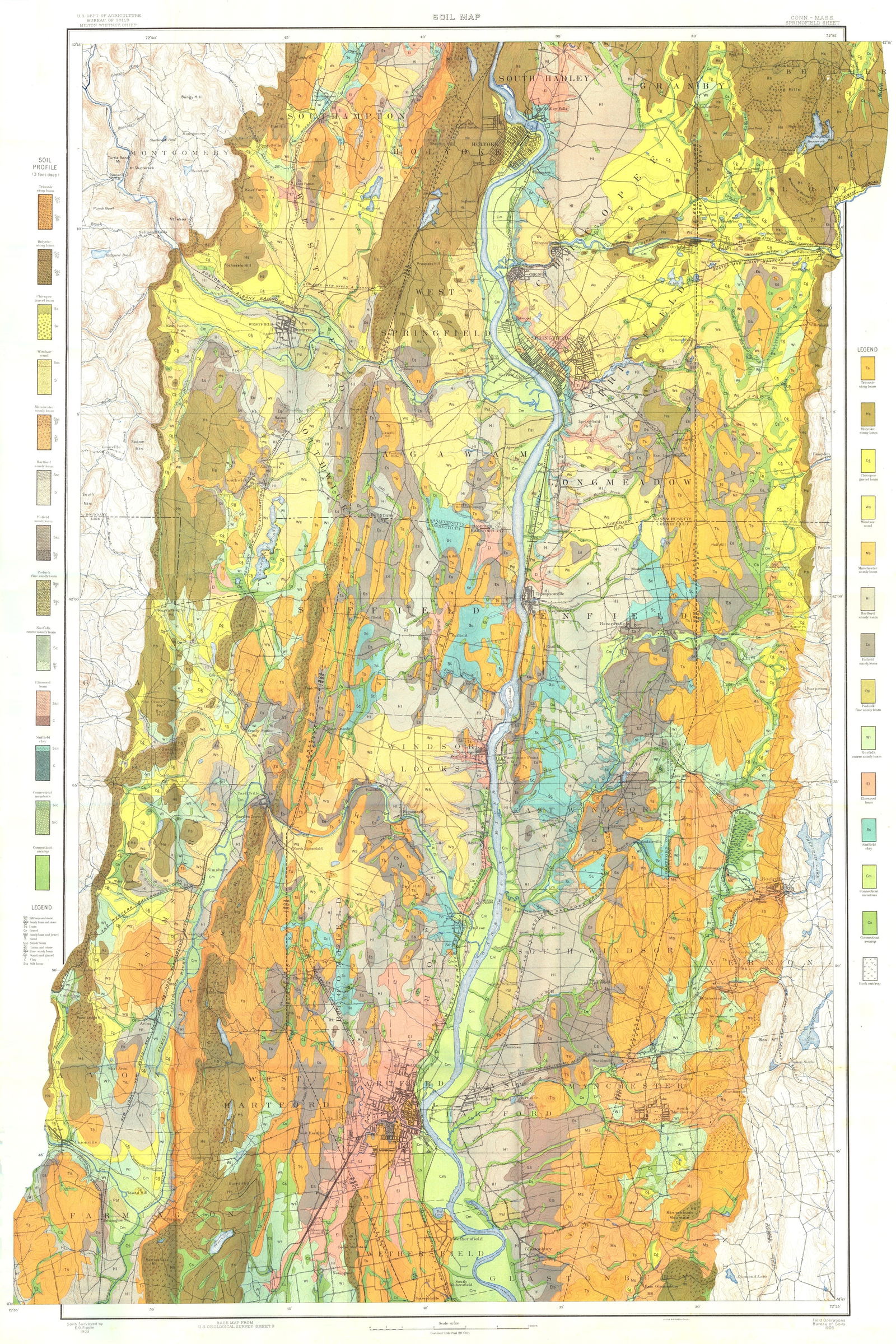 Soil Map Conn.-Mass. Springfield Sheet: Publication Date:1903Title:Soil Map Conn.-Mass. Springfield SheetCartographer:FIPPIN, E. O.Publisher:U.S. DEPT. OF AGRICULTURE, BUREAU OF SOILSBrief Description:Large, folding map of Connecticutt