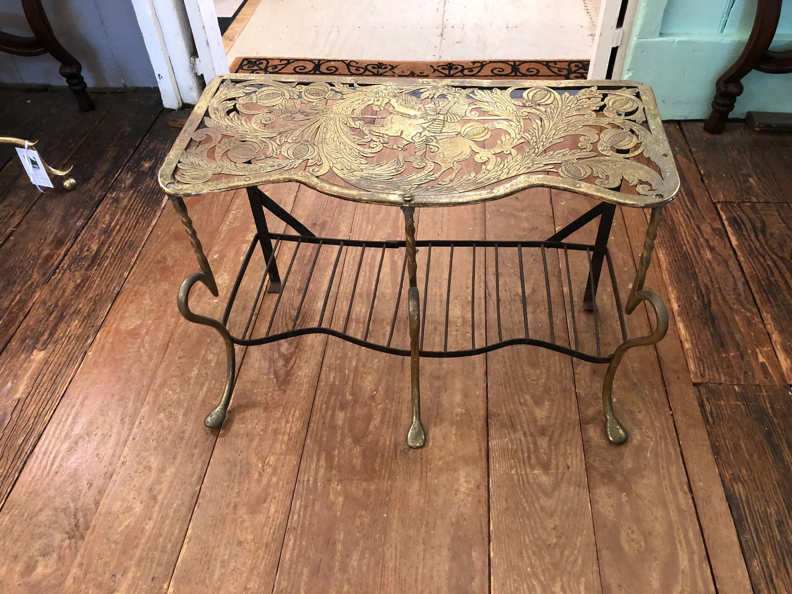 Antique 19th Century Engraved and Intricately Cut Brass Trivet - 11