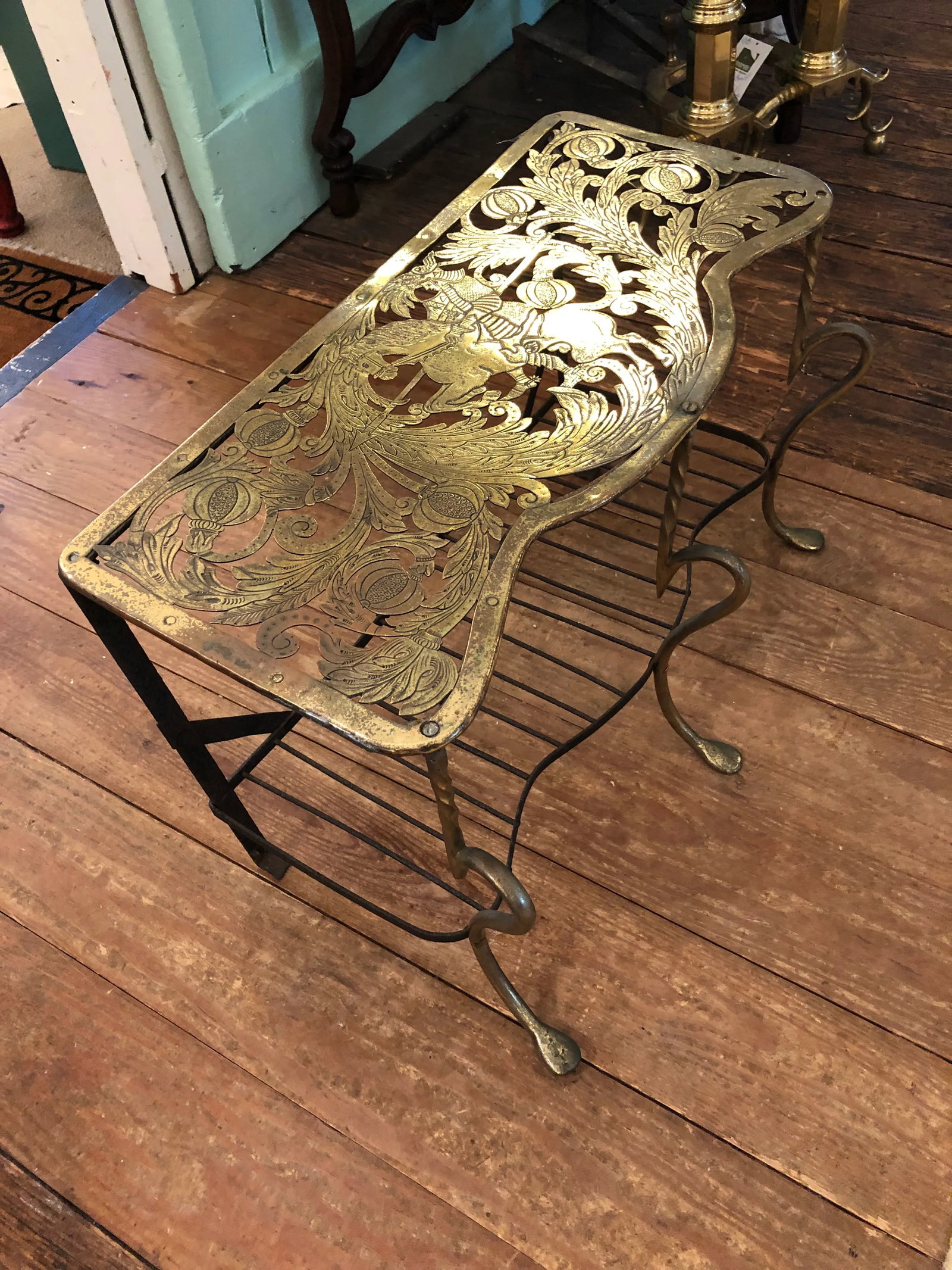 Antique 19th Century Engraved and Intricately Cut Brass Trivet - 2