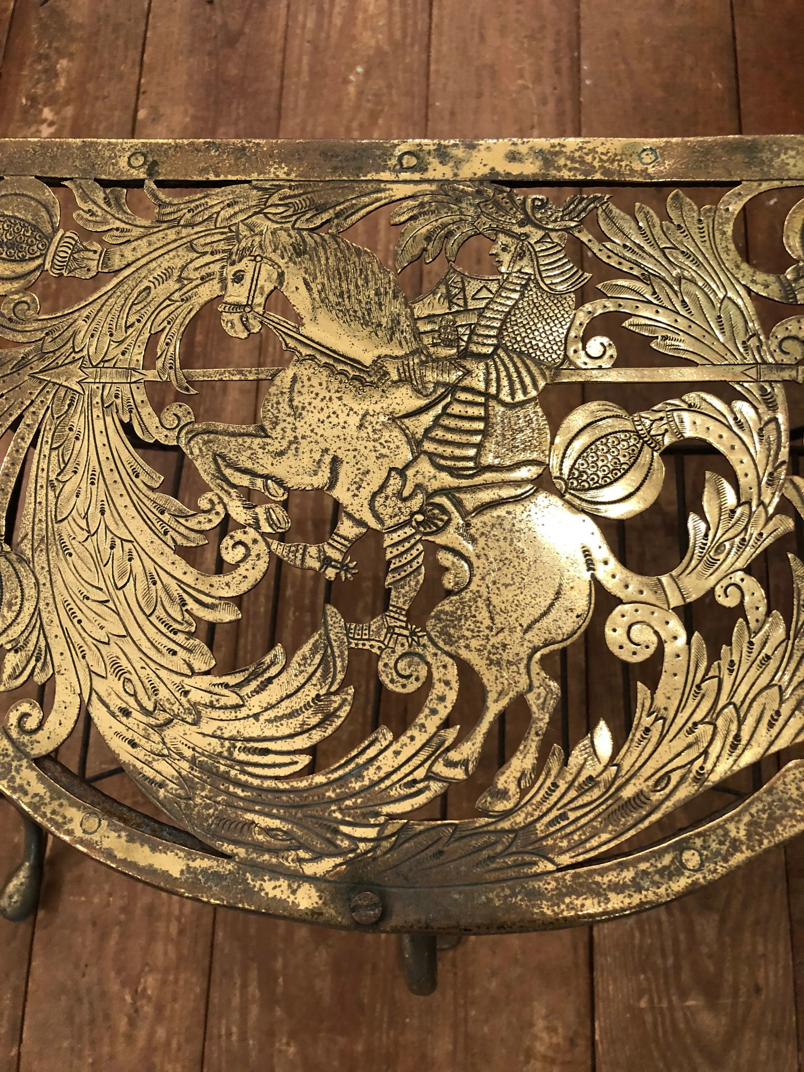 Antique 19th Century Engraved and Intricately Cut Brass Trivet - 4