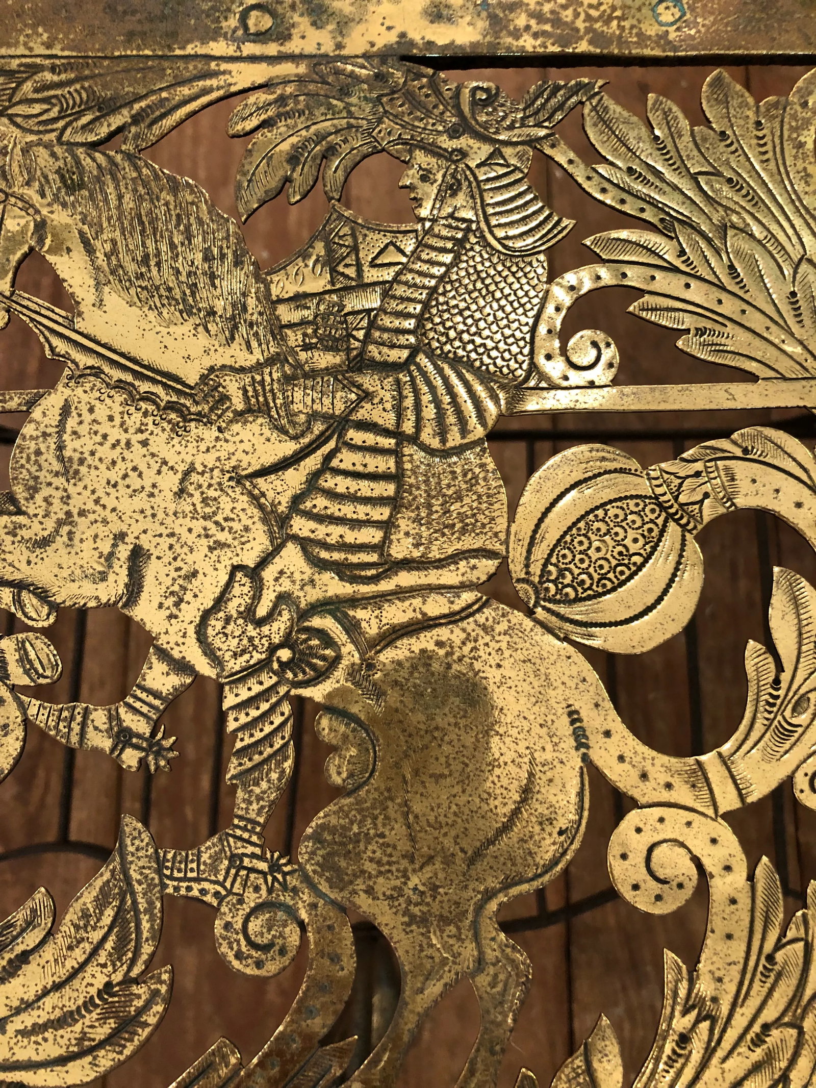 Antique 19th Century Engraved and Intricately Cut Brass Trivet - 8