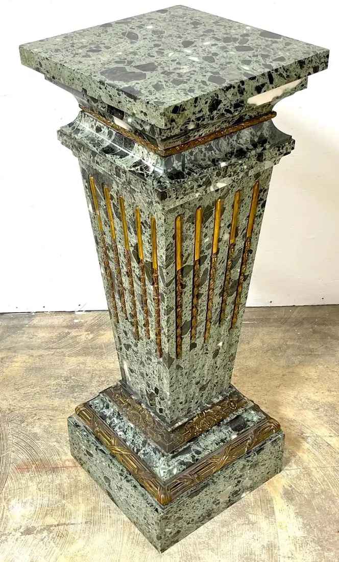 Late 19th Century Magnificent French Neoclassical Ormolu Mounted Verdigris Marble Pedestal - 3