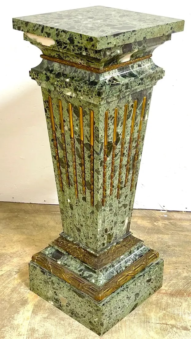 Late 19th Century Magnificent French Neoclassical Ormolu Mounted Verdigris Marble Pedestal - 7
