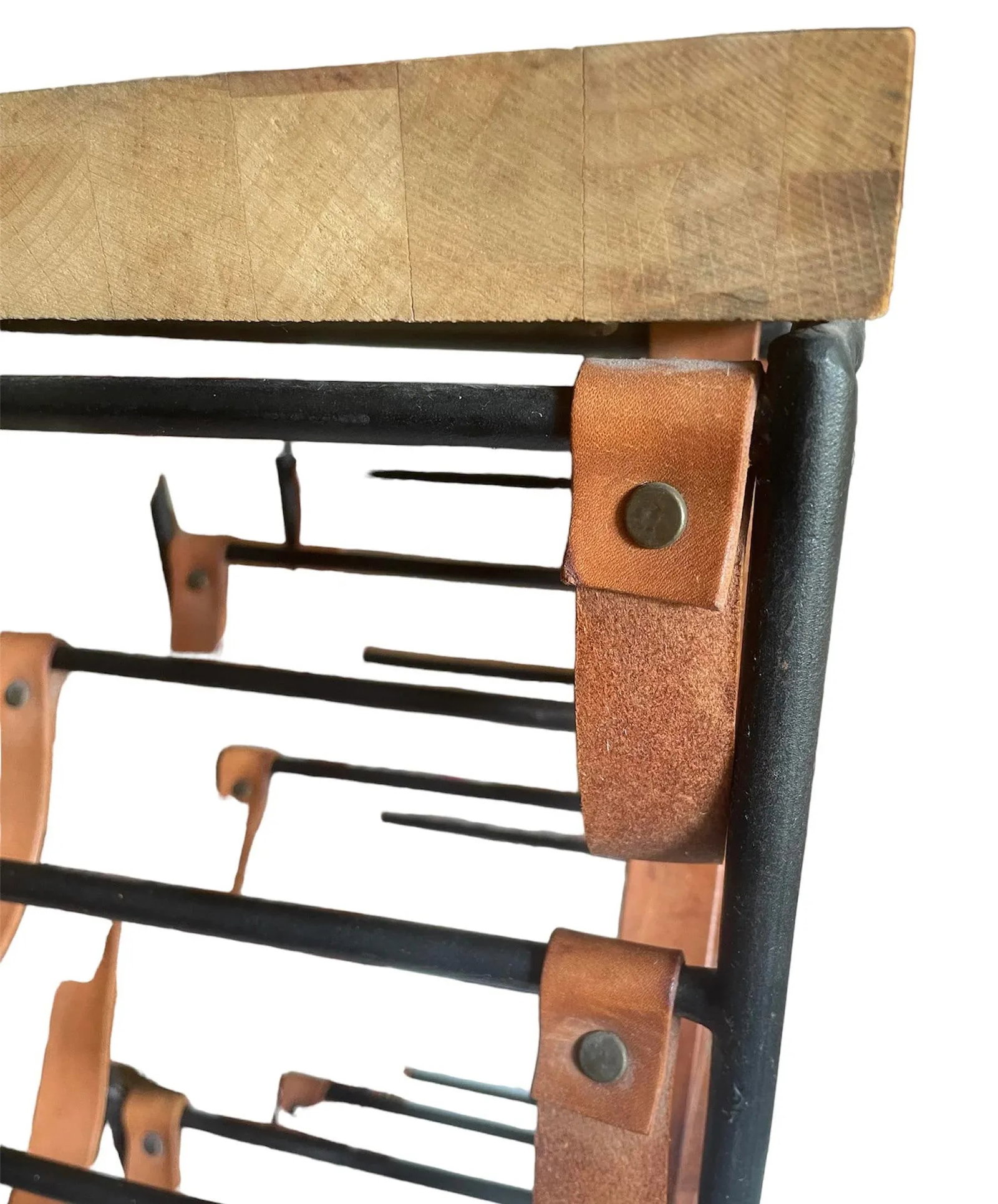 1960s Wrought Iron and Leather Wine Bottle Holder - 2