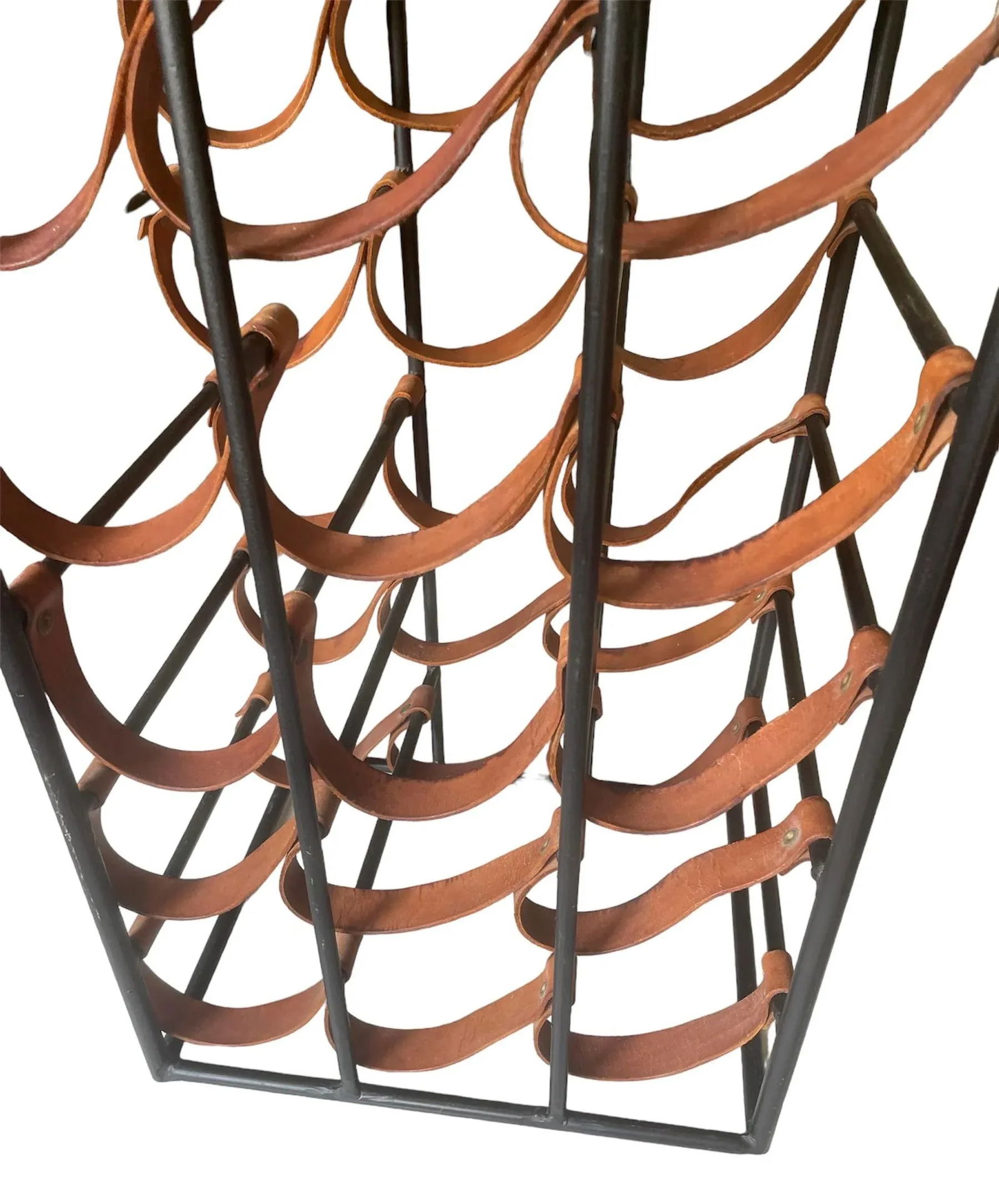 1960s Wrought Iron and Leather Wine Bottle Holder - 3