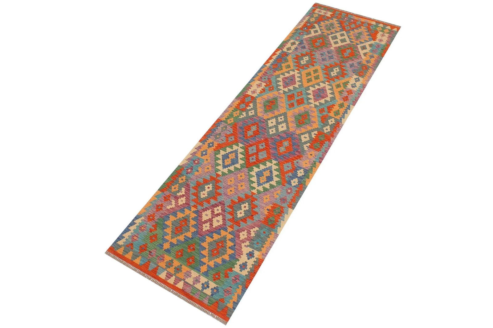 Early 21st Century Early 21st Century Abstract Kilim Moi Blue Rust Hand Woven Rug - 2'10" X 9'6" - 2
