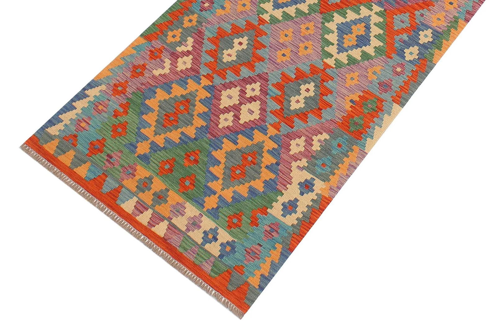 Early 21st Century Early 21st Century Abstract Kilim Moi Blue Rust Hand Woven Rug - 2'10" X 9'6" - 3