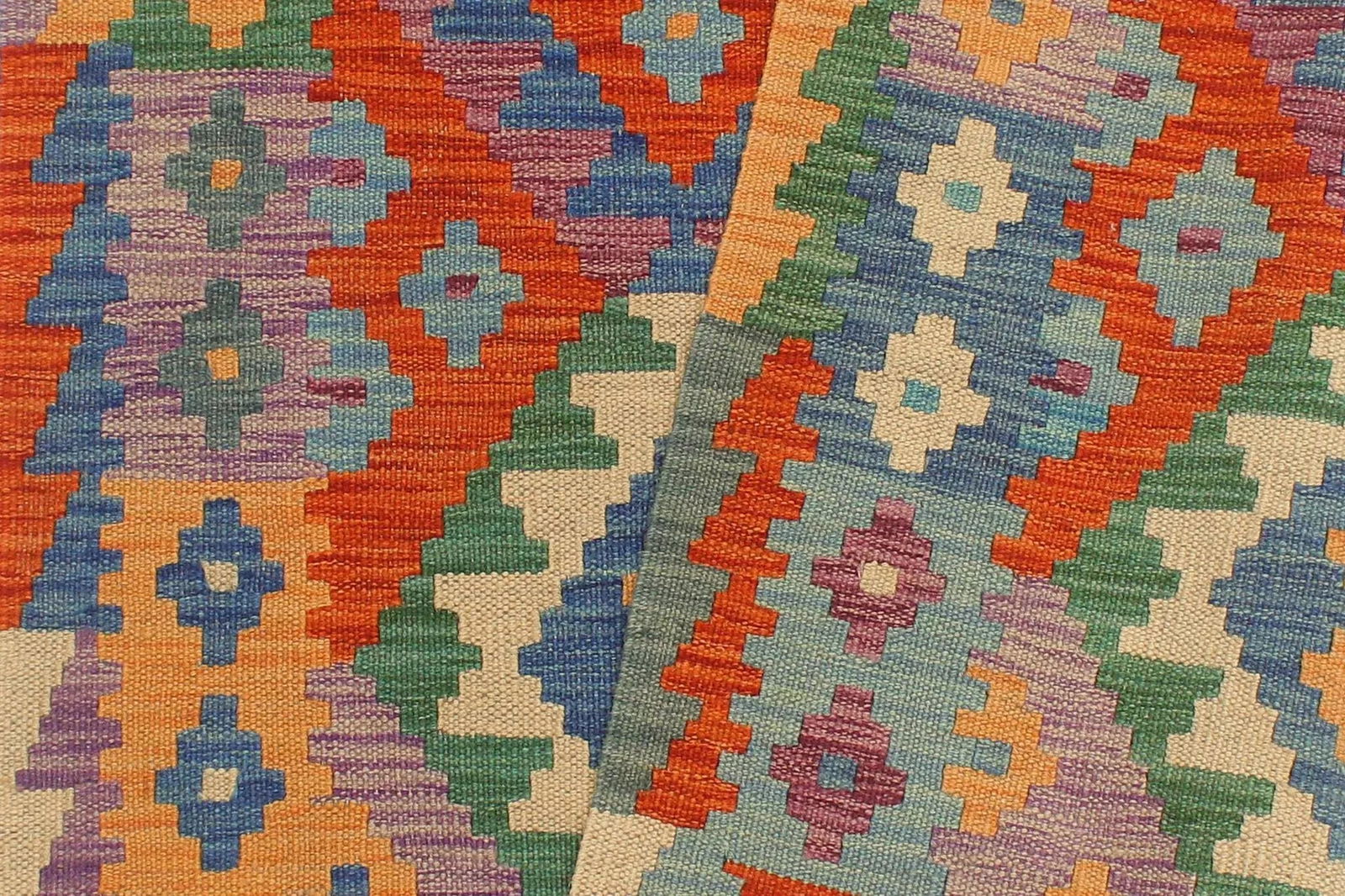 Early 21st Century Early 21st Century Abstract Kilim Moi Blue Rust Hand Woven Rug - 2'10" X 9'6" - 4