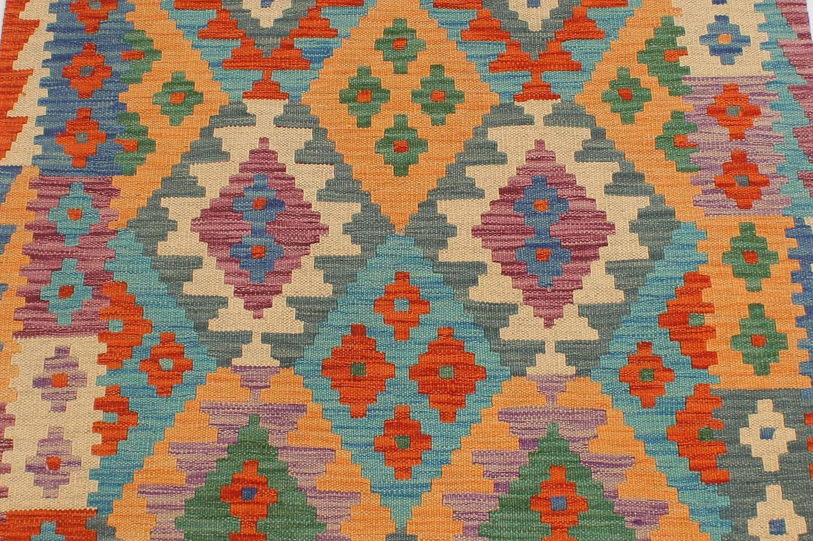 Early 21st Century Early 21st Century Abstract Kilim Moi Blue Rust Hand Woven Rug - 2'10" X 9'6" - 5