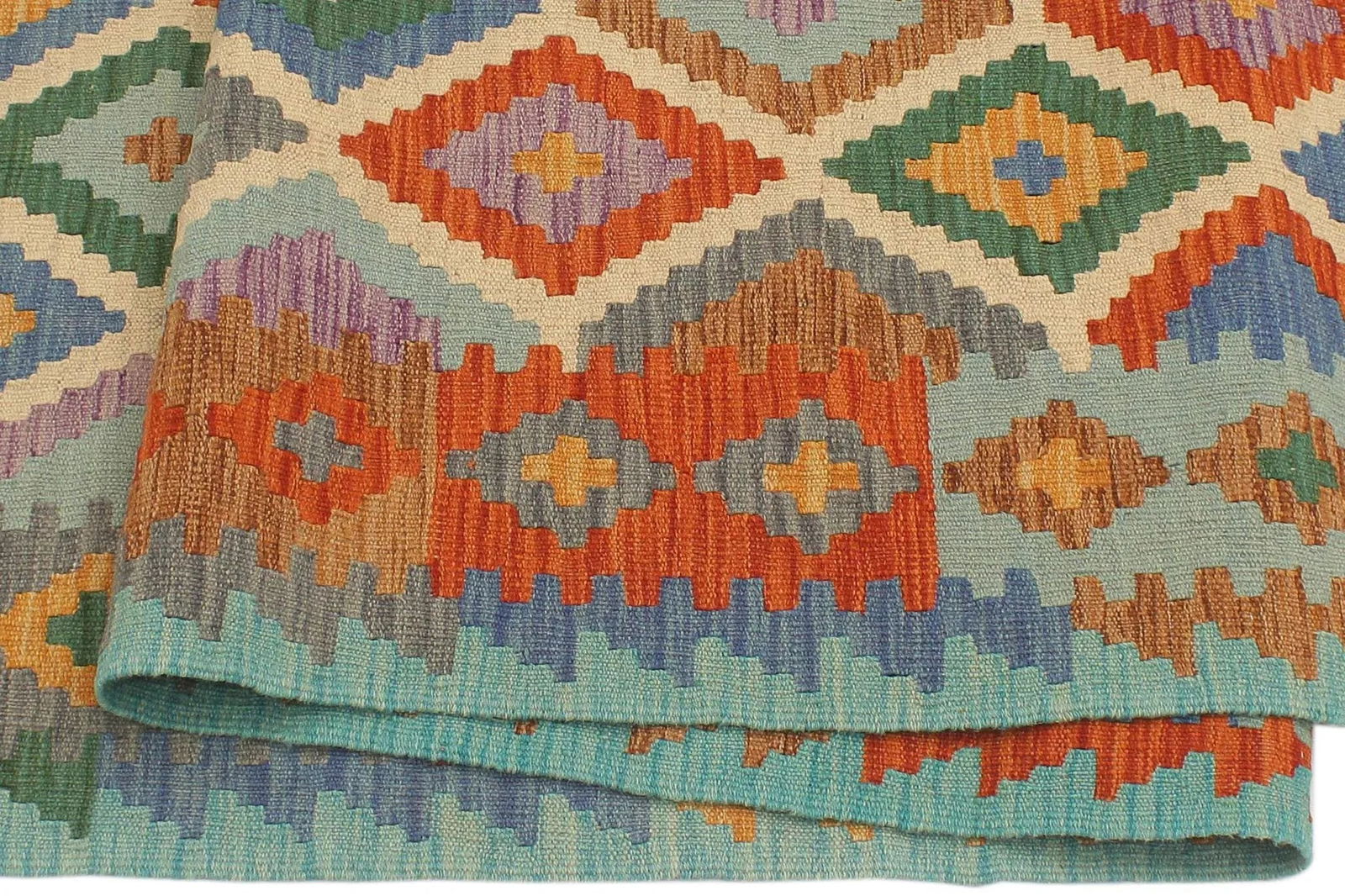 Caucasian Kilim Beige Blue Hand Woven Rug - 2'8" X 9'11" - 4