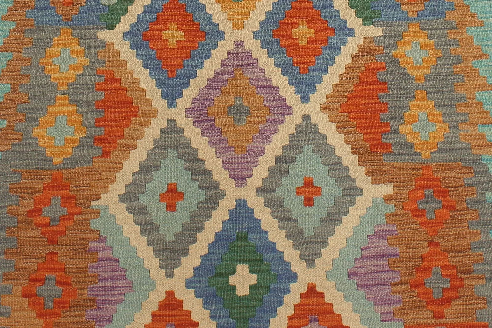 Caucasian Kilim Beige Blue Hand Woven Rug - 2'8" X 9'11" - 7
