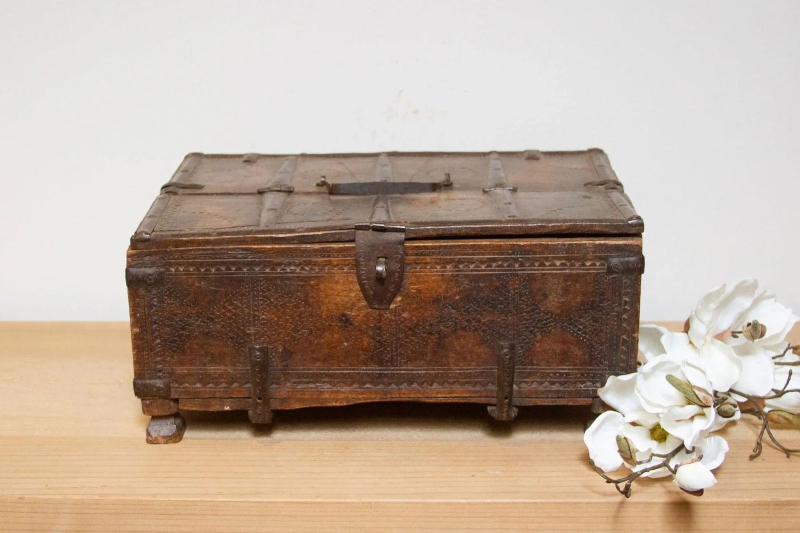 Rustic Carved Antique Cash Box - 2