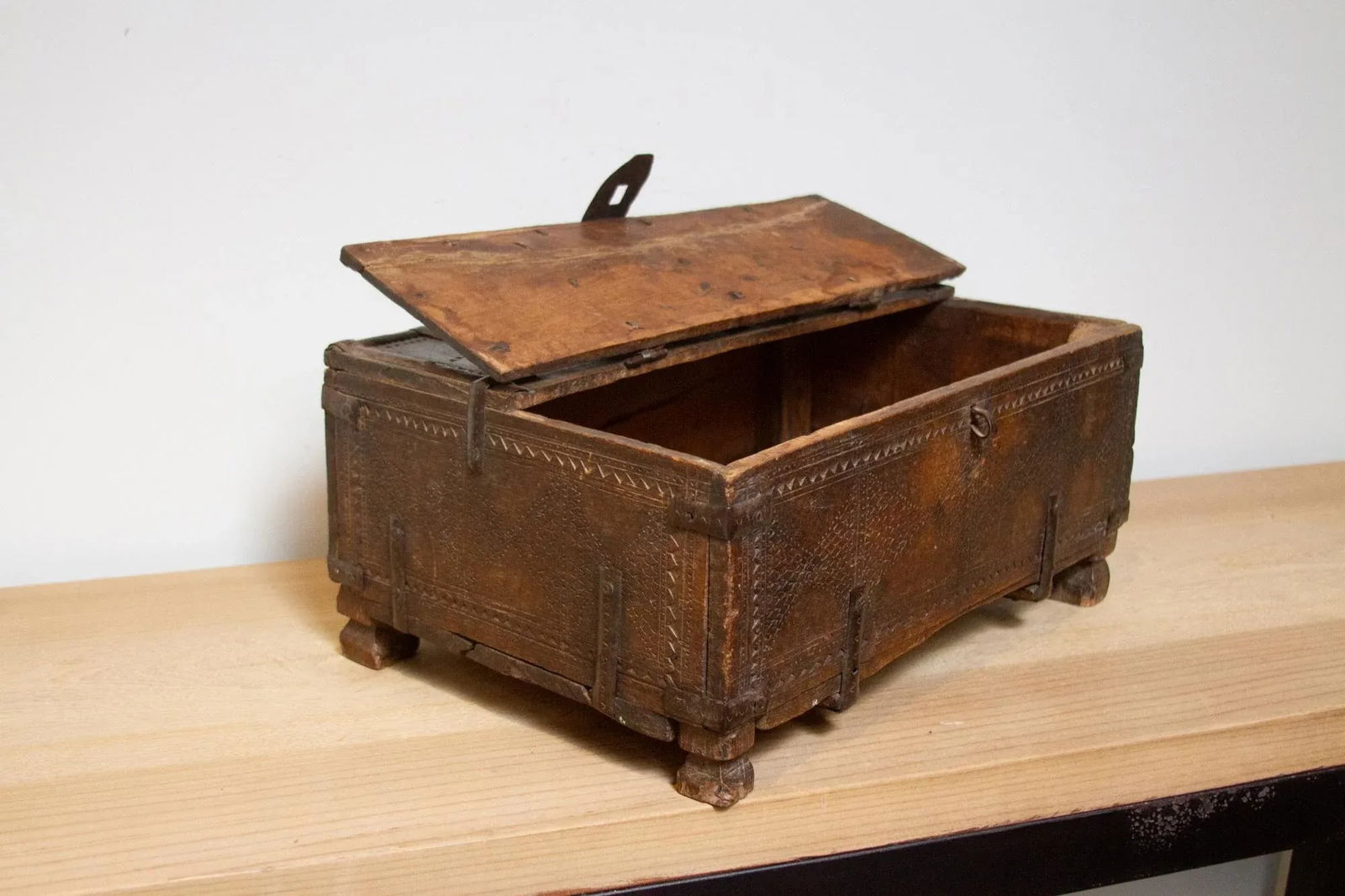 Rustic Carved Antique Cash Box - 9