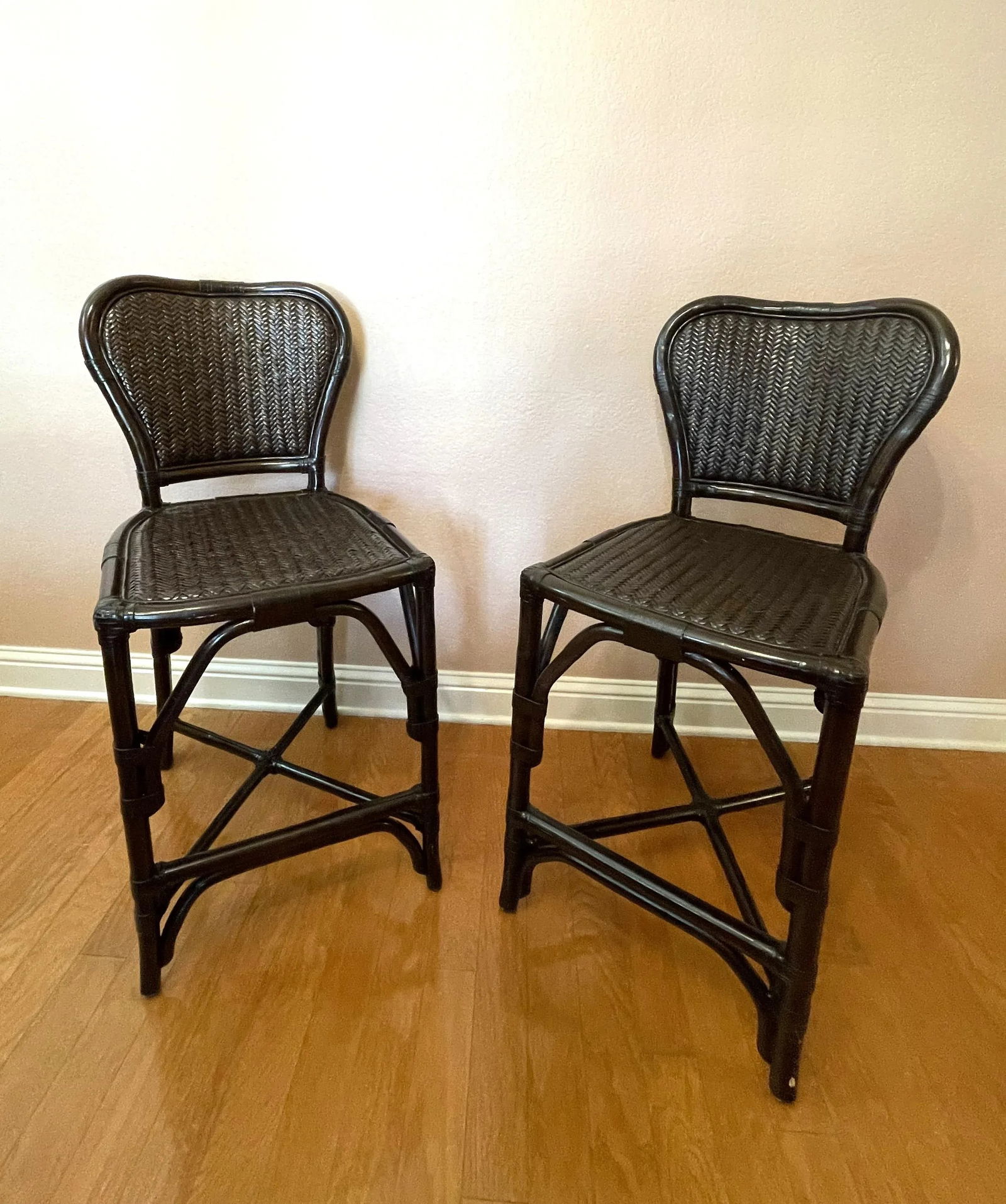 Late 20th Century Black Rattan Counter Stools - a Pair - 2