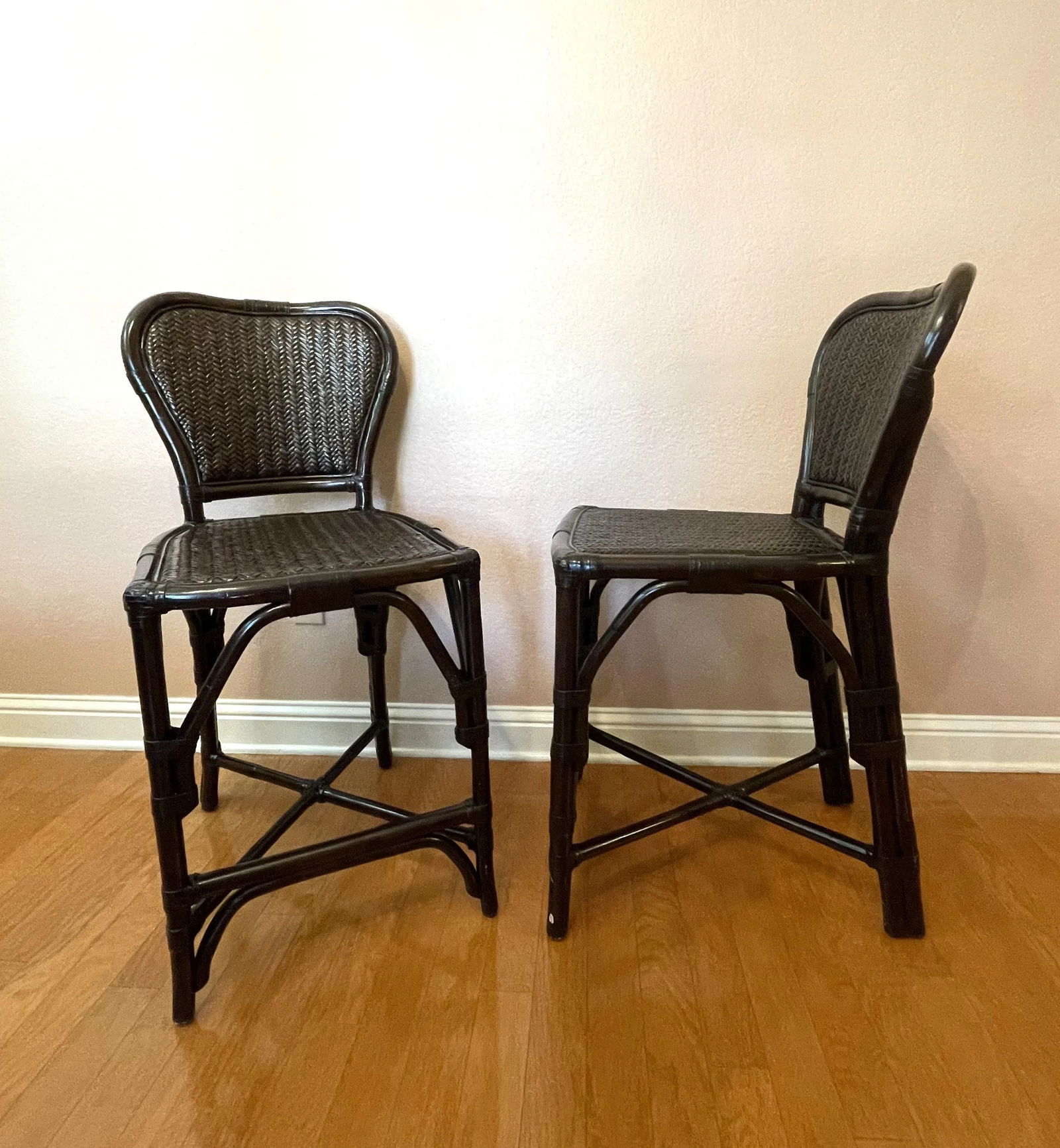 Late 20th Century Black Rattan Counter Stools - a Pair - 3