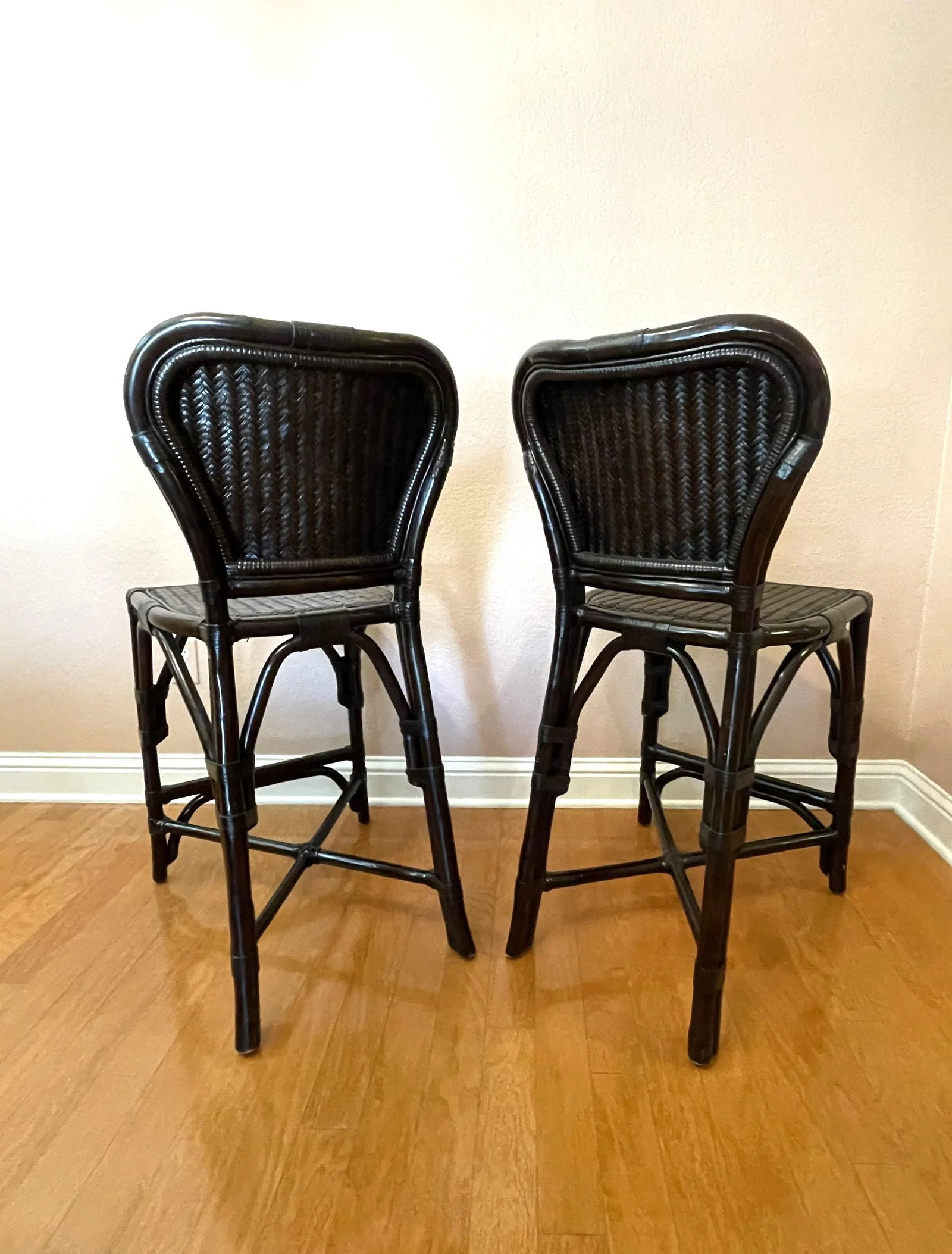 Late 20th Century Black Rattan Counter Stools - a Pair - 5