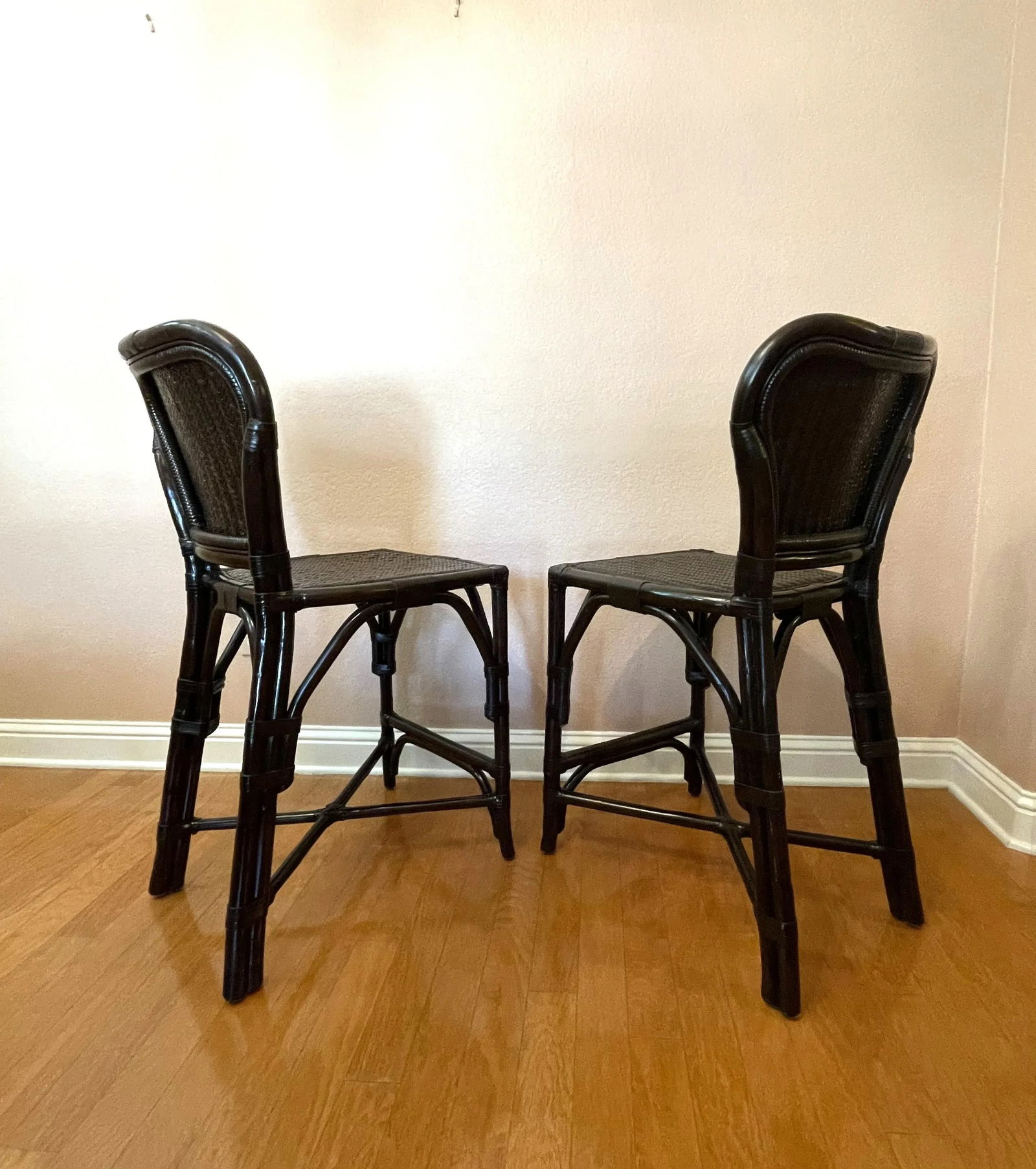 Late 20th Century Black Rattan Counter Stools - a Pair - 6