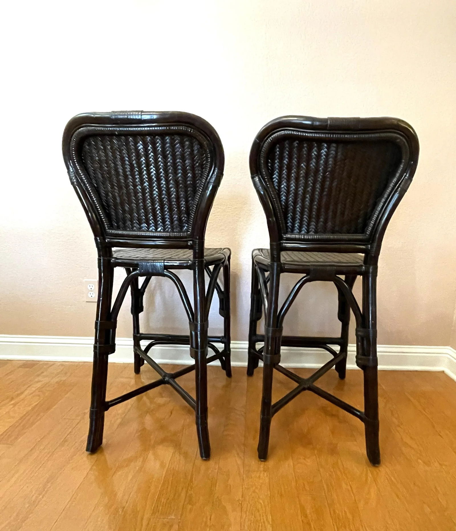 Late 20th Century Black Rattan Counter Stools - a Pair - 7