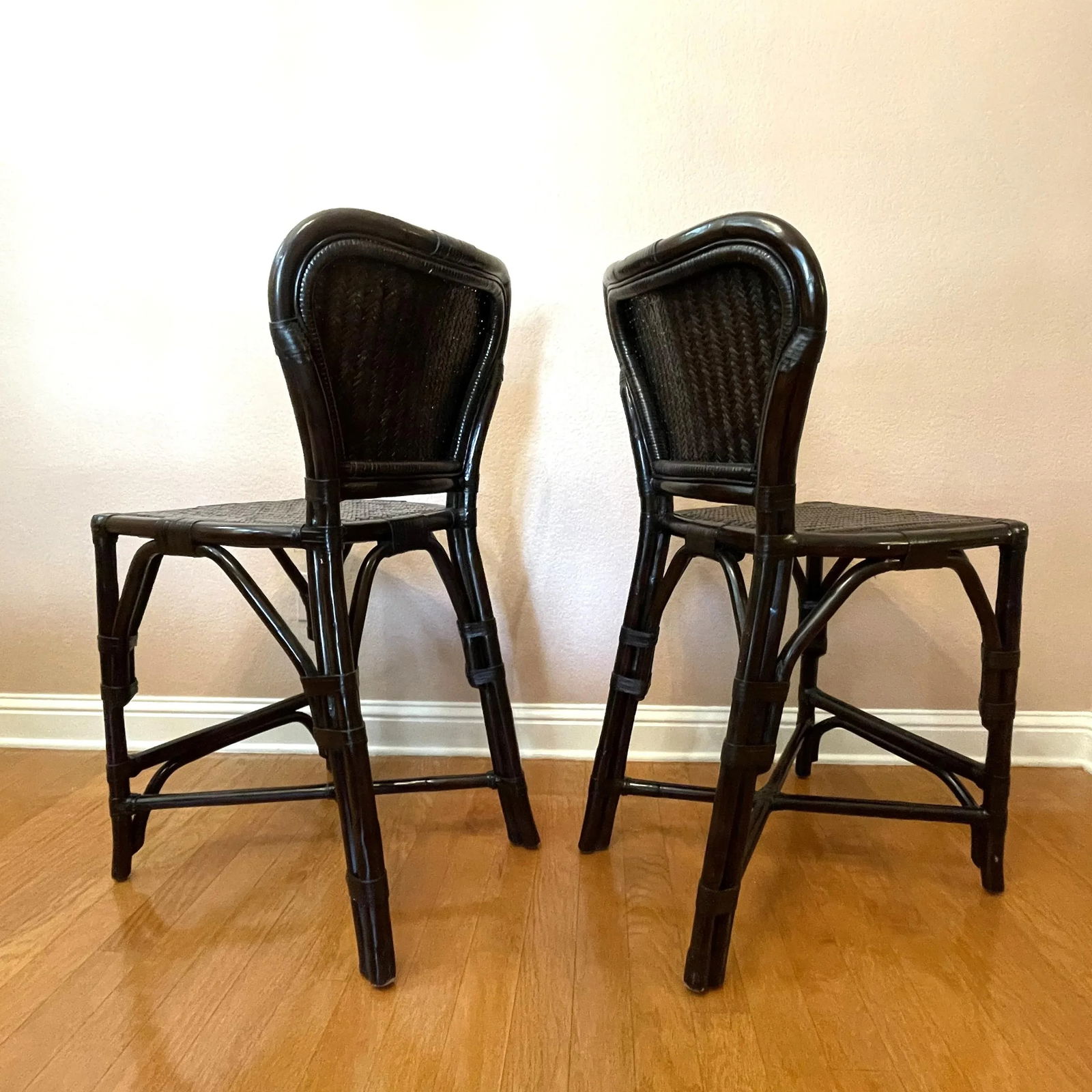 Late 20th Century Black Rattan Counter Stools - a Pair - 8
