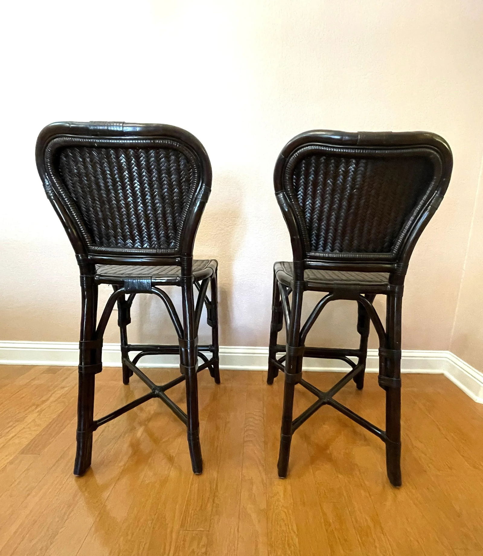 Late 20th Century Black Rattan Counter Stools - a Pair - 9