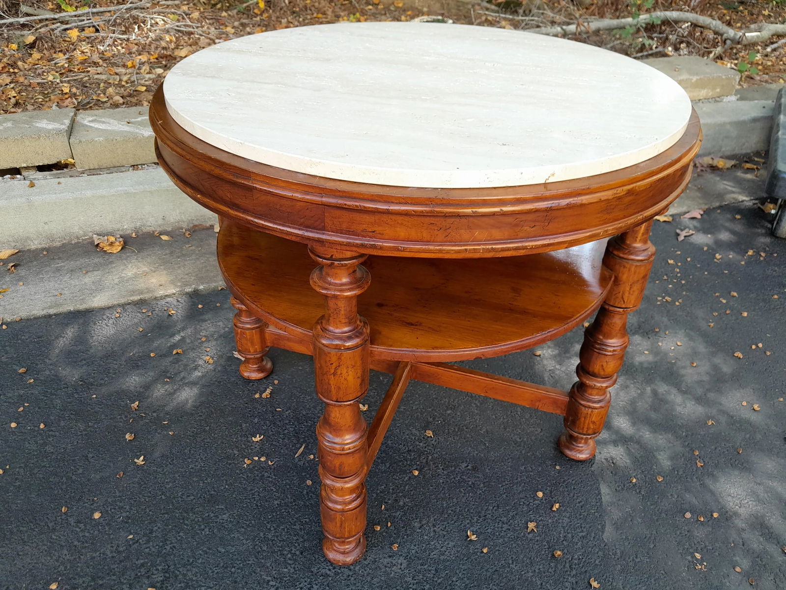 1990s Milling Road for Baker Italian Provincial Walnut and Stone Center Side Table - 2