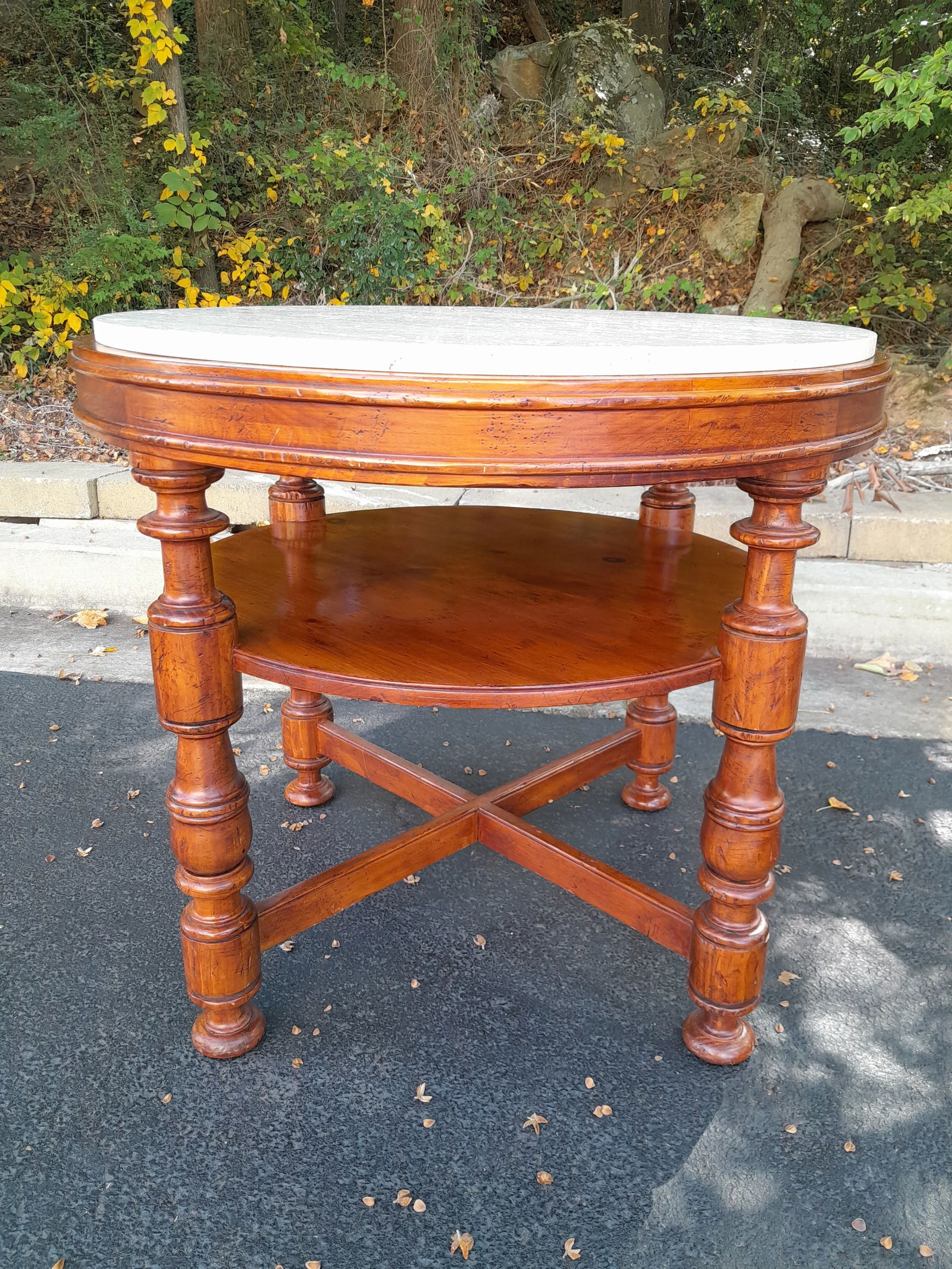 1990s Milling Road for Baker Italian Provincial Walnut and Stone Center Side Table - 6