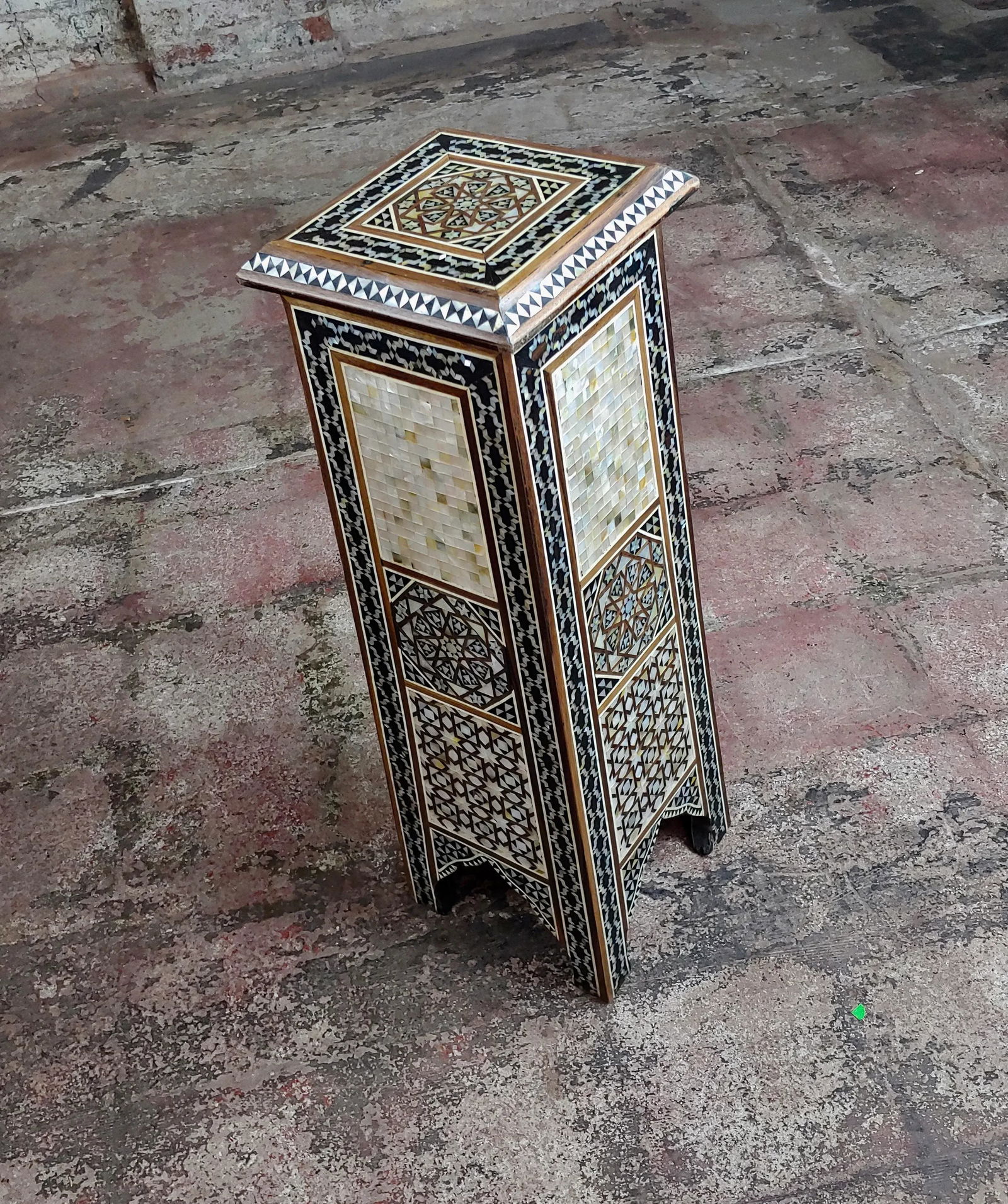 Vintage Syrian "Tower Shaped" Petite Inlaid Stands - a Pair - 5
