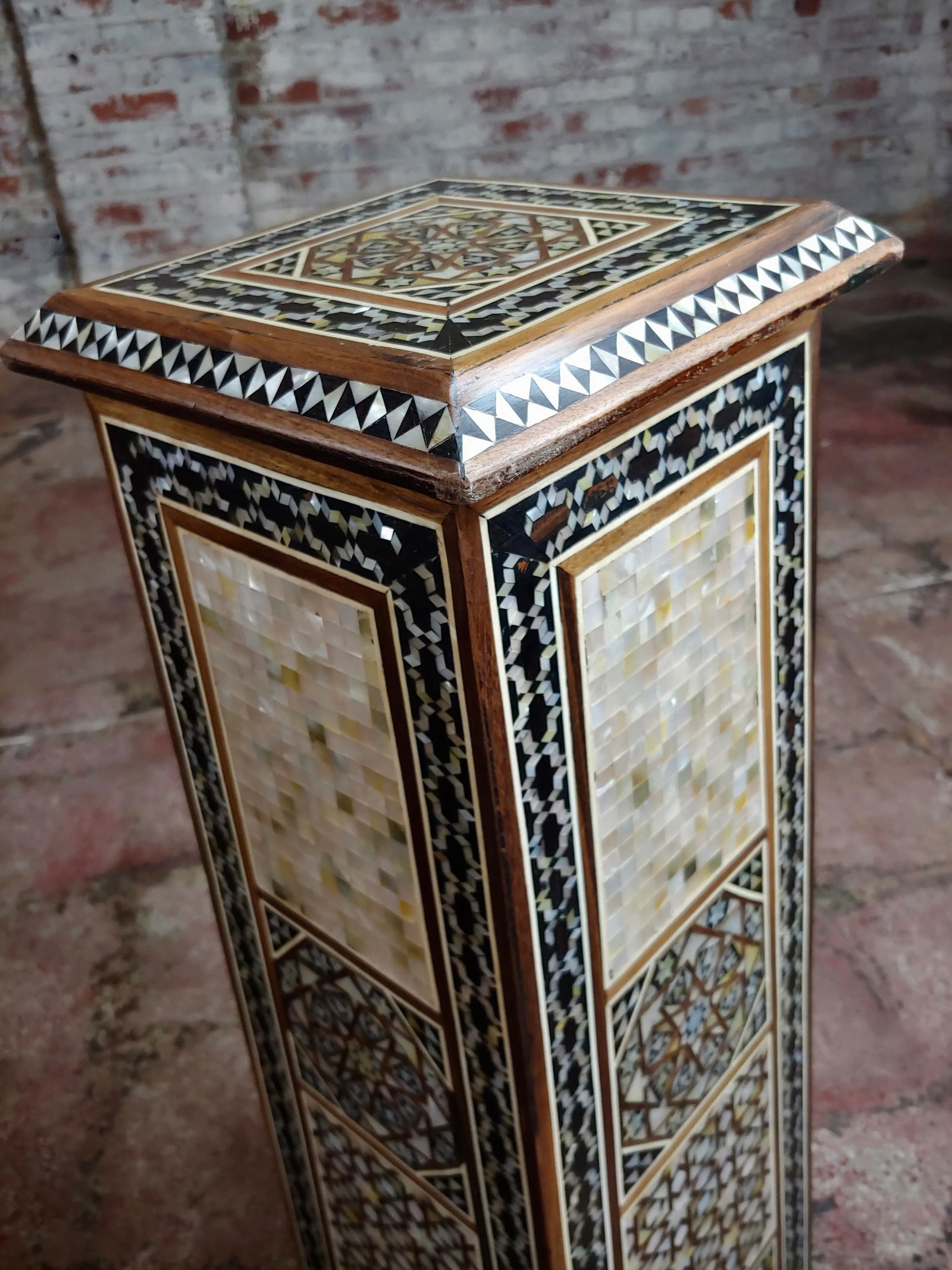 Vintage Syrian "Tower Shaped" Petite Inlaid Stands - a Pair - 6