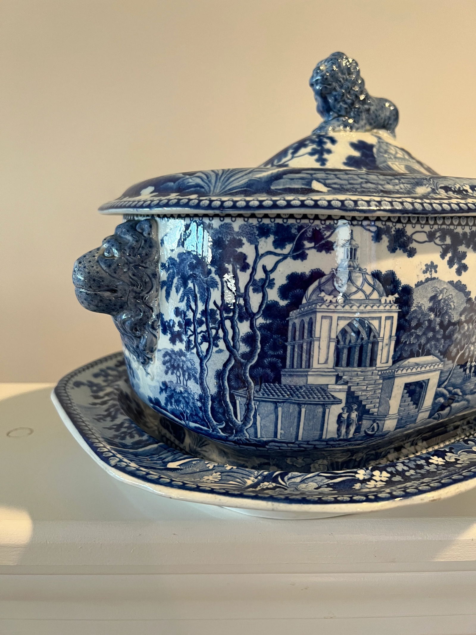 John Rogers Staffordshire "Musketeer" Pattern Soup Tureen & Under Tray C. 1820 - 4