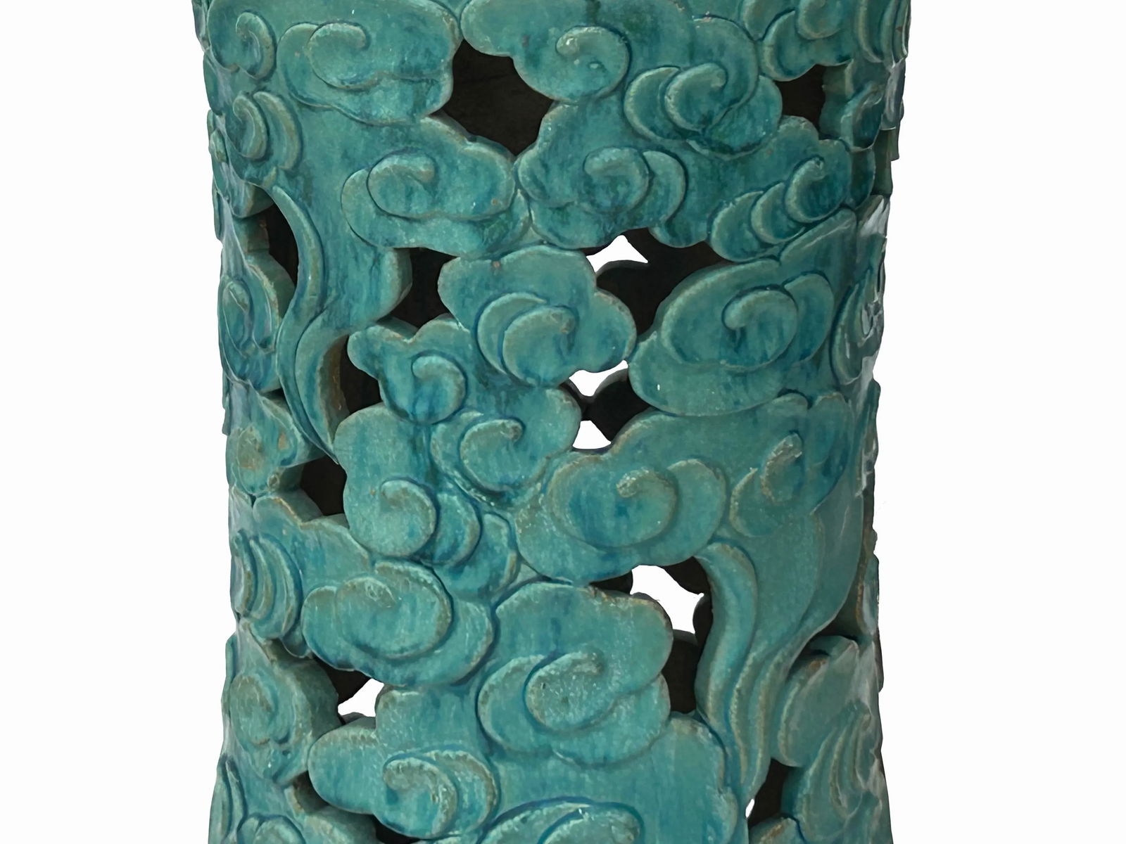 Ceramic Clay Turquoise Cloud Scroll Round Tall Pedestal Table Display Stand - 8