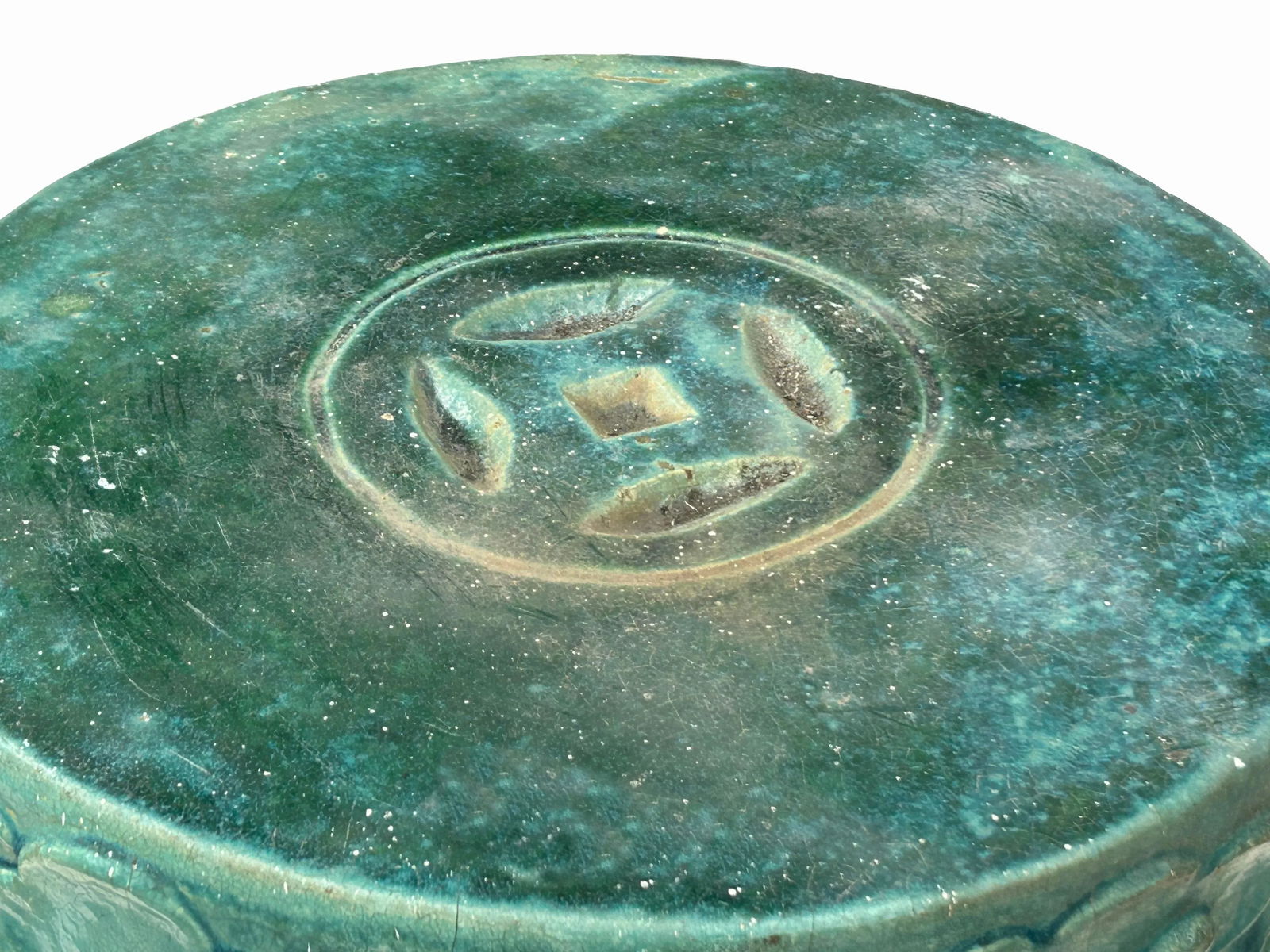 Ceramic Clay Turquoise Cloud Scroll Round Tall Pedestal Table Display Stand - 9