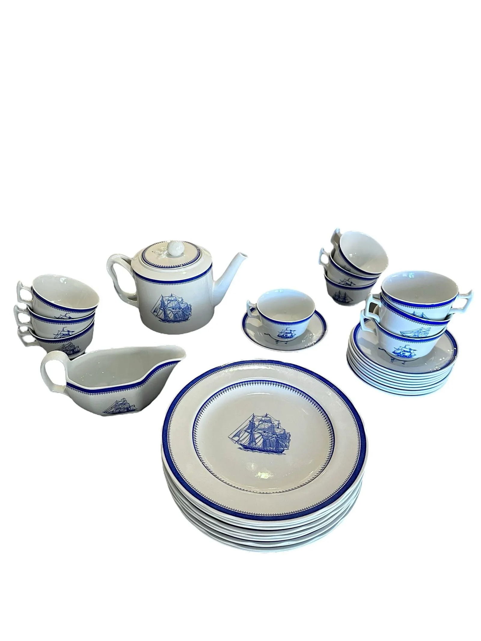 Late 20th Century Spode Blue Clipper Tea Set for 10 - 33 Pieces - 2