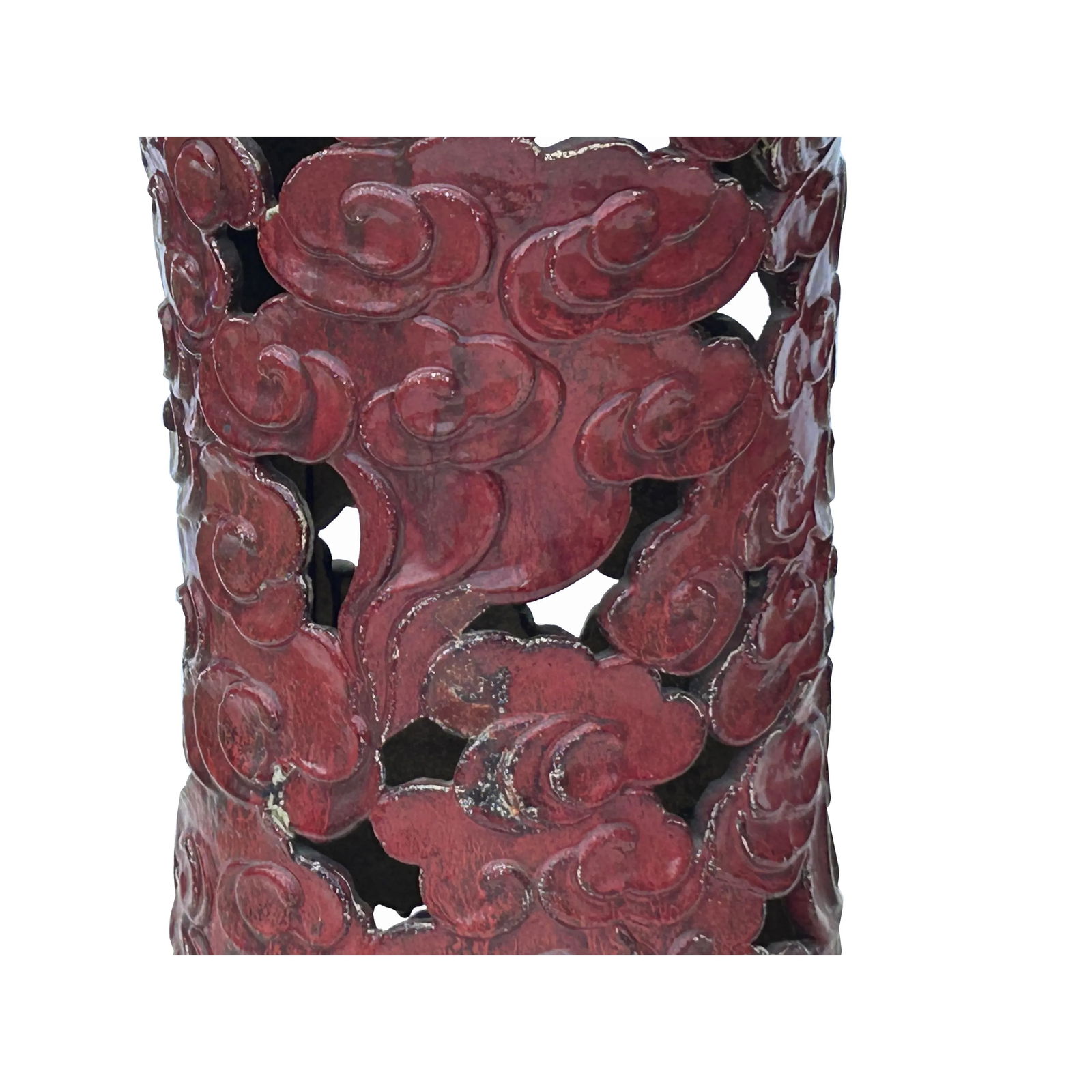 Ceramic Brick Red Cloud Scroll Round Tall Pedestal Table Display Stand - 5