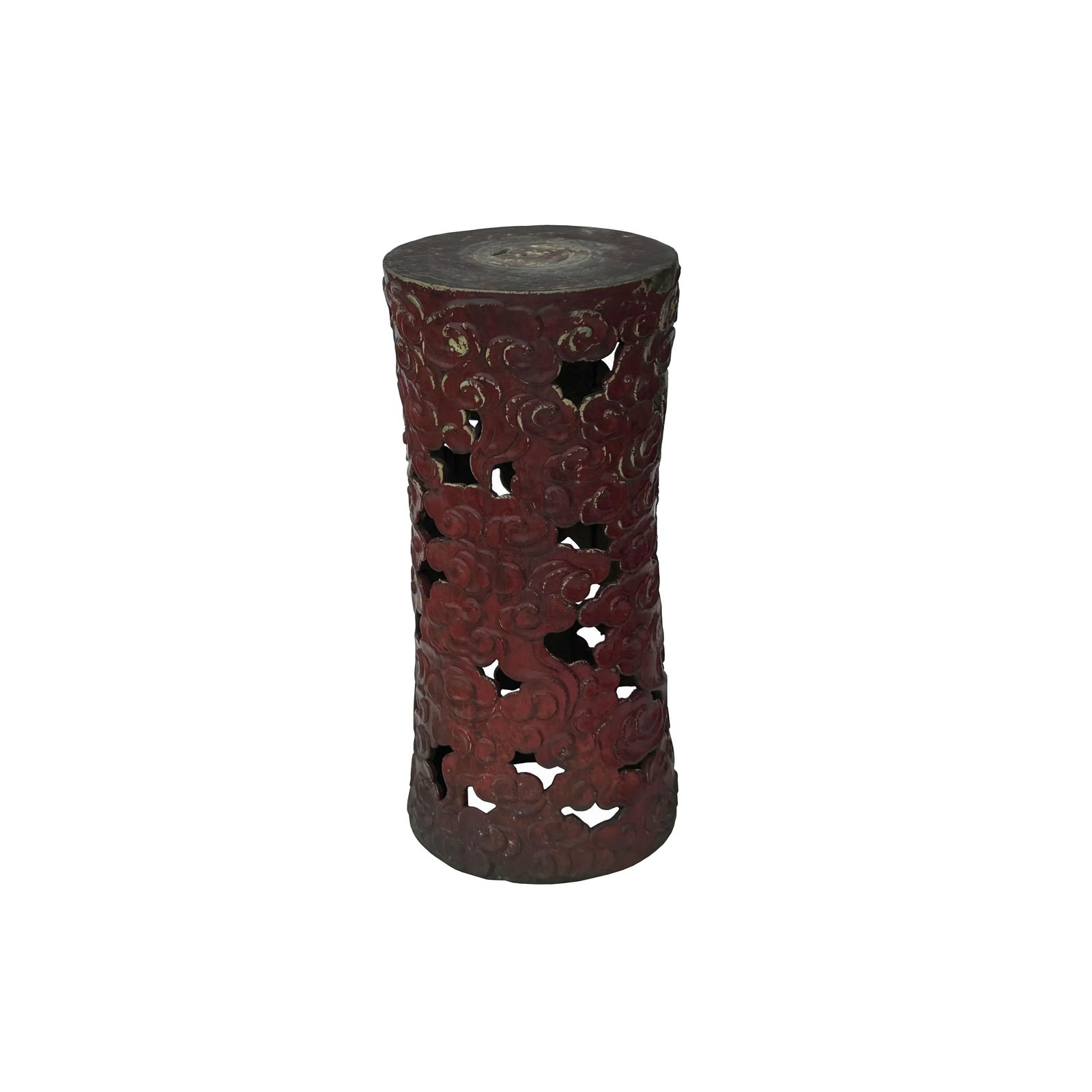 Ceramic Brick Red Cloud Scroll Round Tall Pedestal Table Display Stand - 2