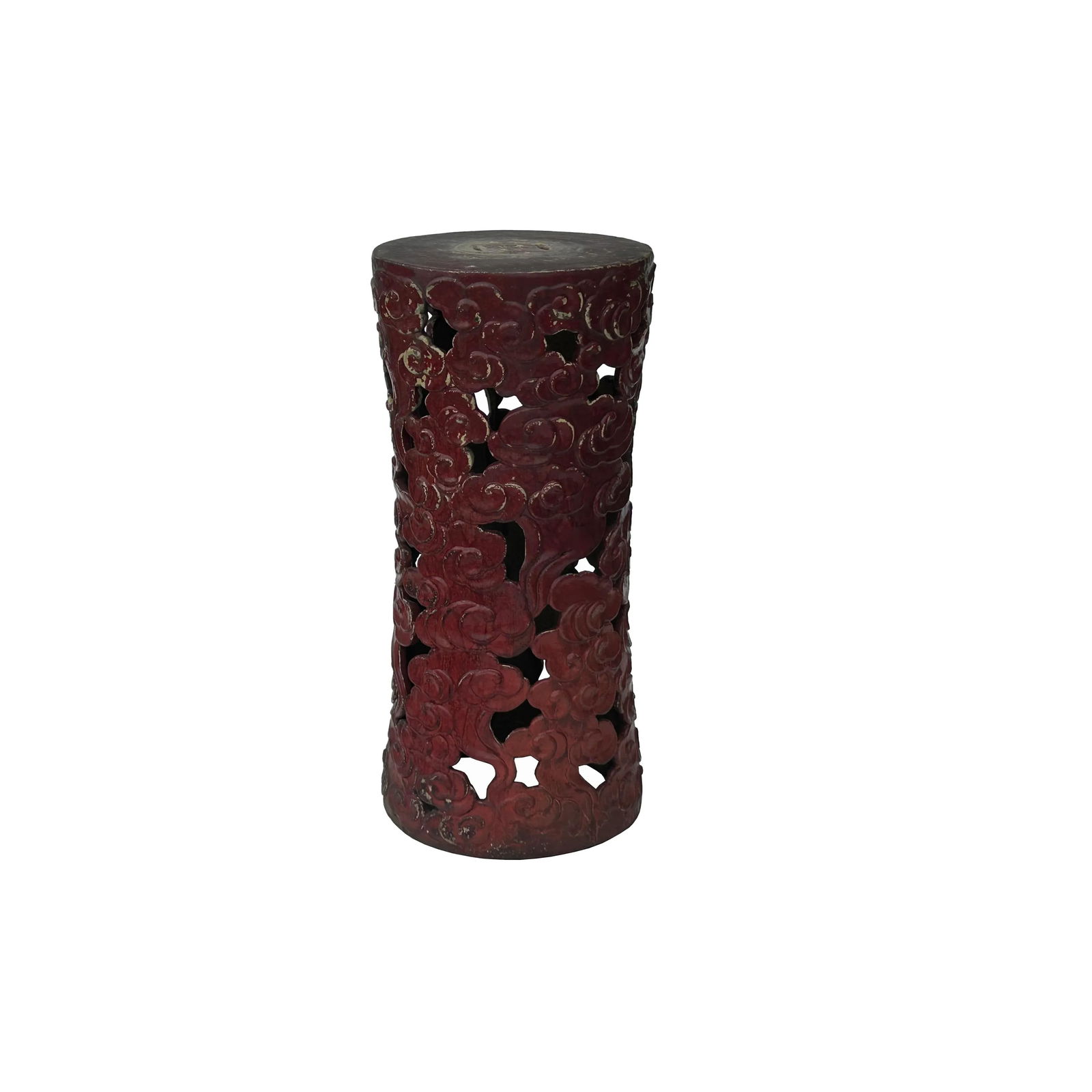 Ceramic Brick Red Cloud Scroll Round Tall Pedestal Table Display Stand - 4