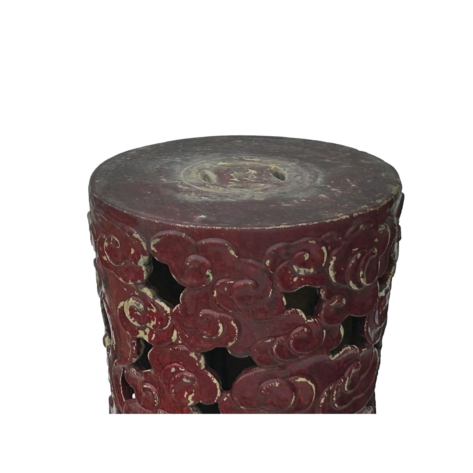Ceramic Brick Red Cloud Scroll Round Tall Pedestal Table Display Stand - 5