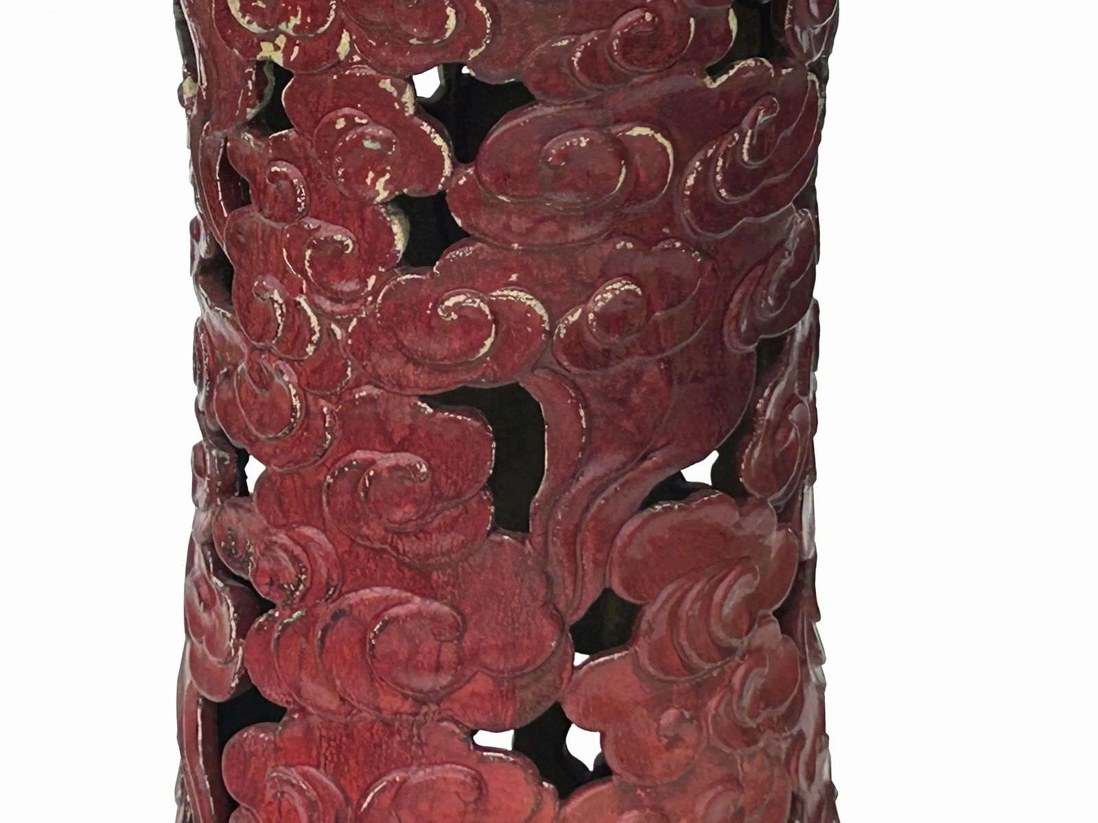 Ceramic Brick Red Cloud Scroll Round Tall Pedestal Table Display Stand - 6