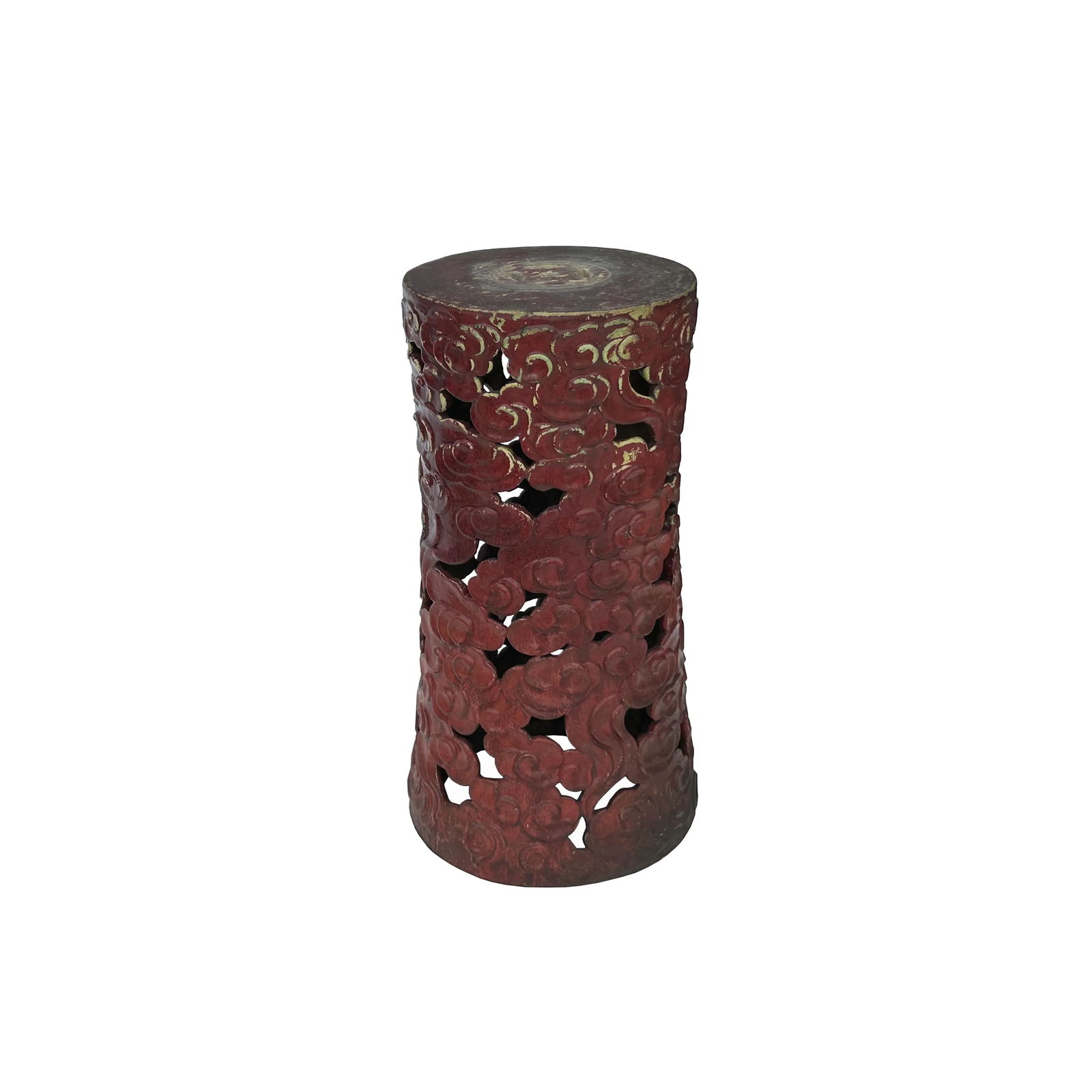 Ceramic Brick Red Cloud Scroll Round Tall Pedestal Table Display Stand - 7
