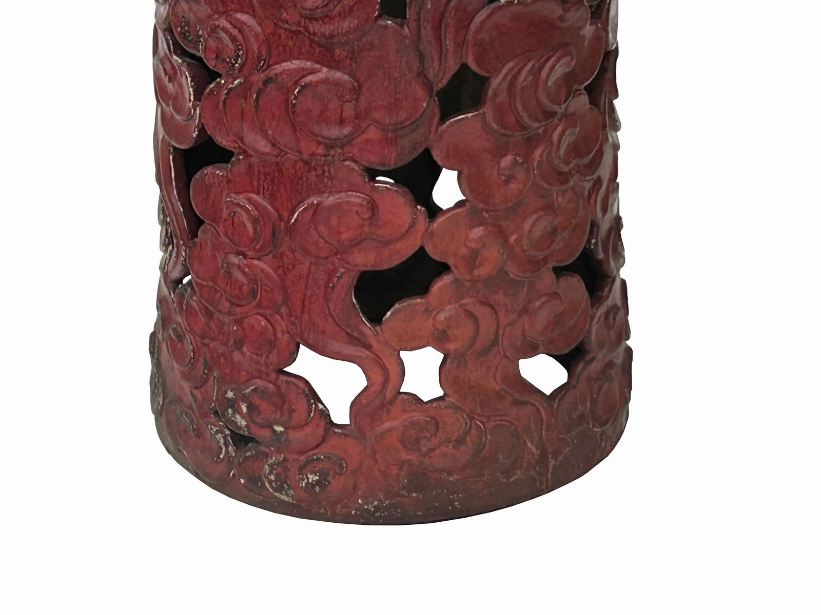 Ceramic Brick Red Cloud Scroll Round Tall Pedestal Table Display Stand - 8