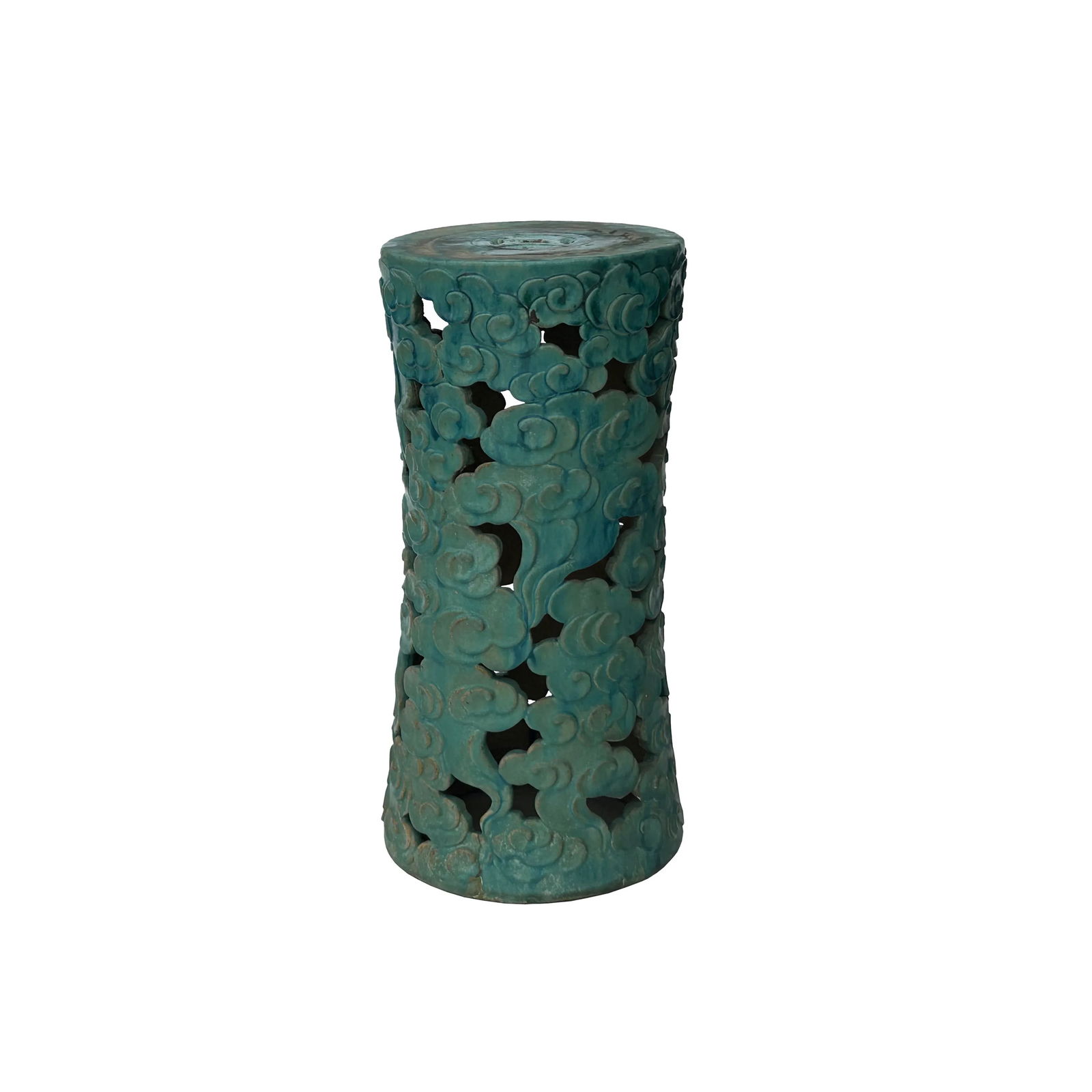 Ceramic Clay Turquoise Cloud Scroll Round Tall Pedestal Table Display Stand - 2