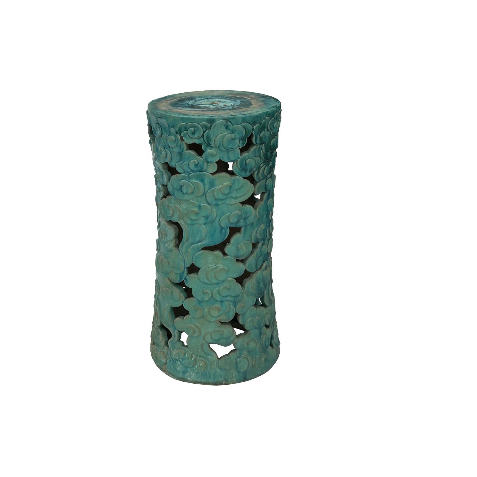 Ceramic Clay Turquoise Cloud Scroll Round Tall Pedestal Table Display Stand - 4