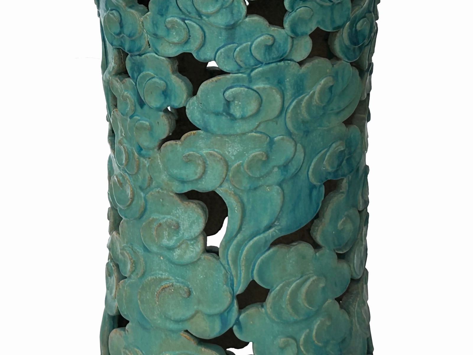 Ceramic Clay Turquoise Cloud Scroll Round Tall Pedestal Table Display Stand - 5