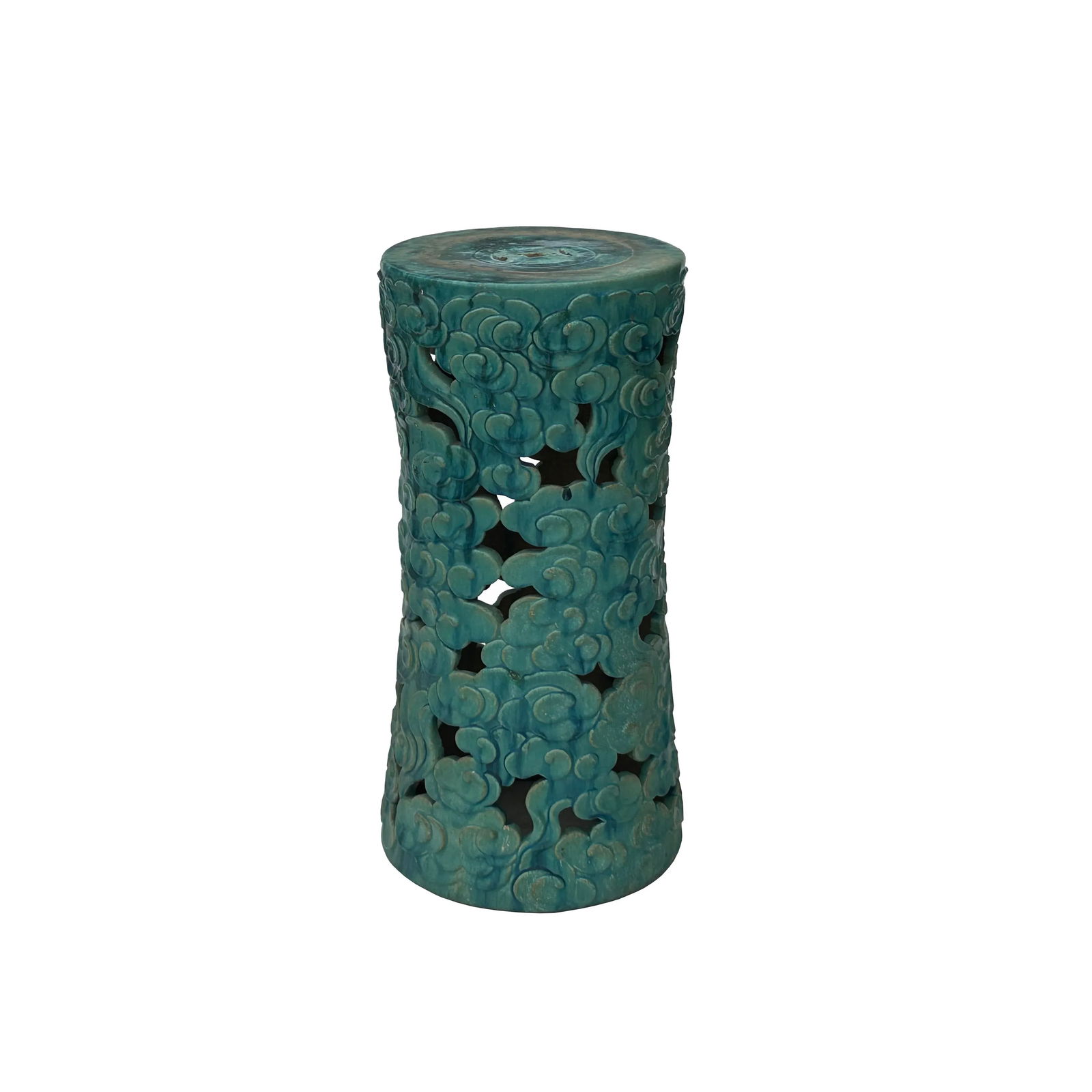 Ceramic Clay Turquoise Cloud Scroll Round Tall Pedestal Table Display Stand - 6