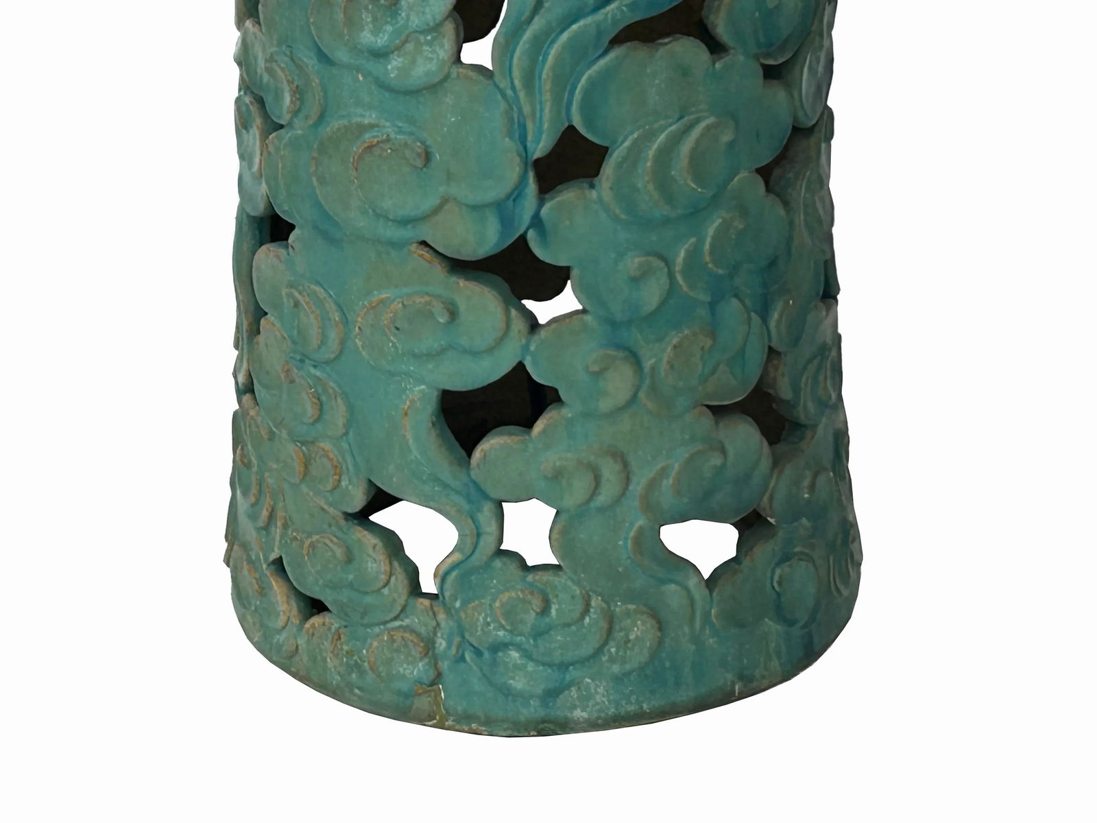 Ceramic Clay Turquoise Cloud Scroll Round Tall Pedestal Table Display Stand - 7