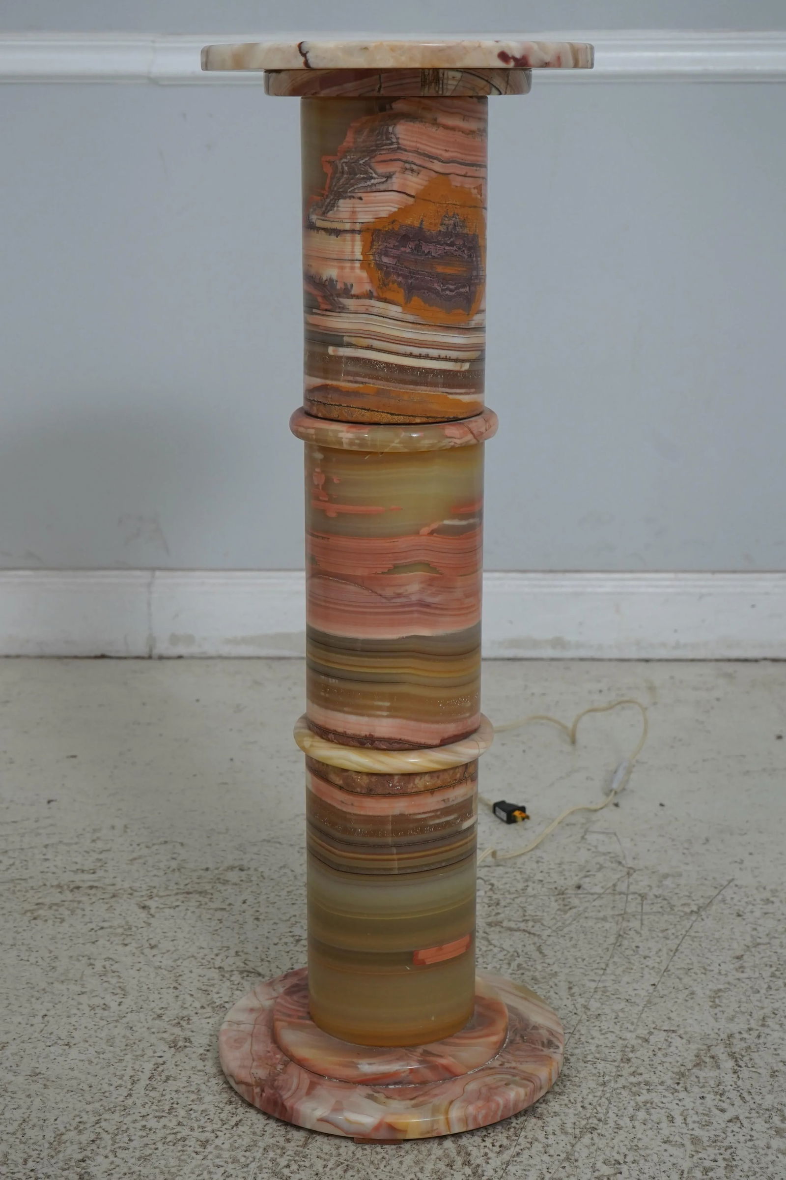 Pair Marble Lighted Base Pedestal Stands - 2