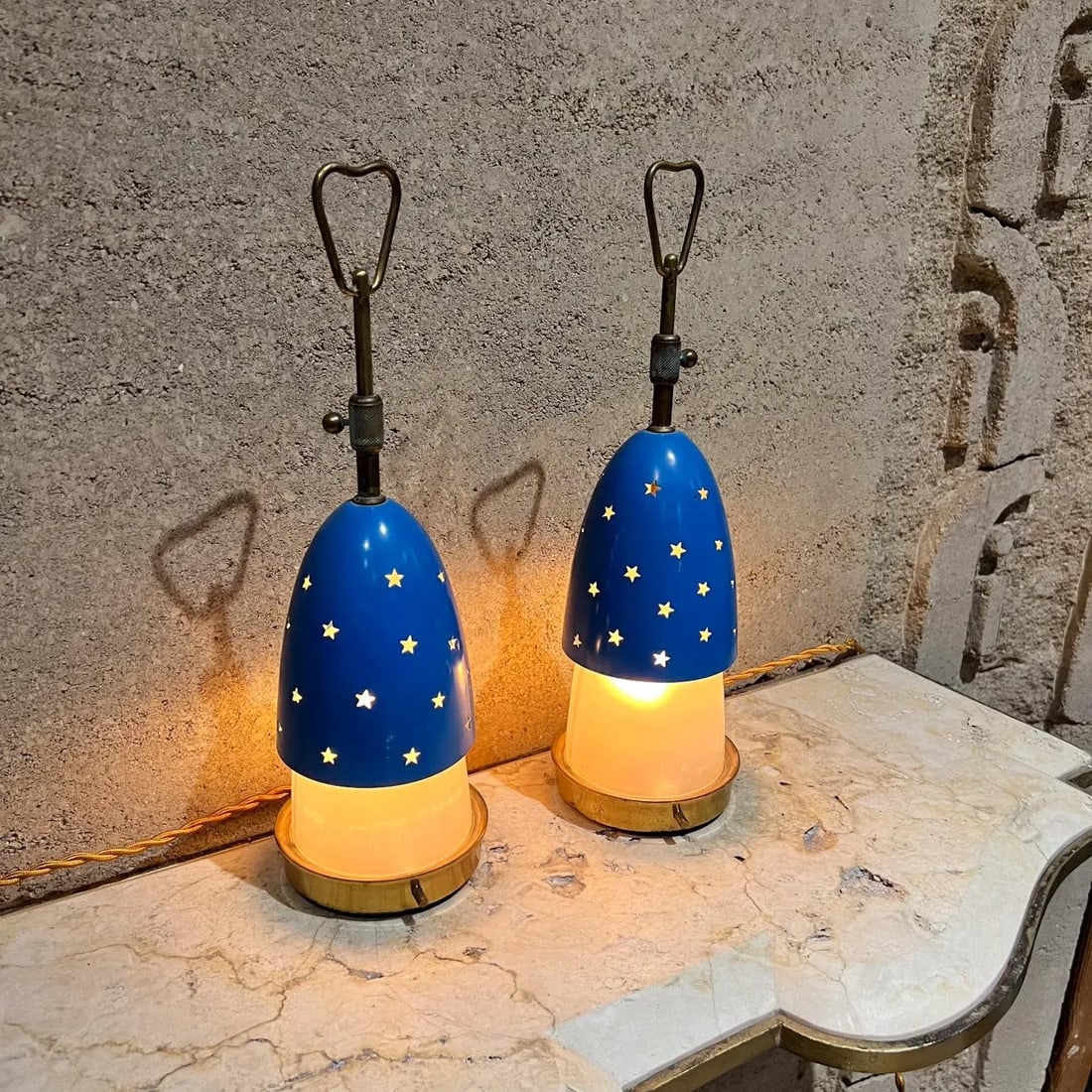 1950s Angelo Lelii Italian Blue Stelline Table Lamps Arredoluce - 2