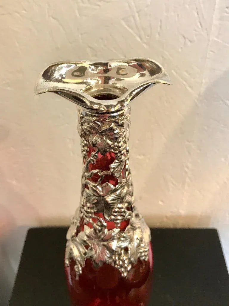 19th Century English Silver Plate and Cranberry Glass Three-Bottle Tauntless - 3